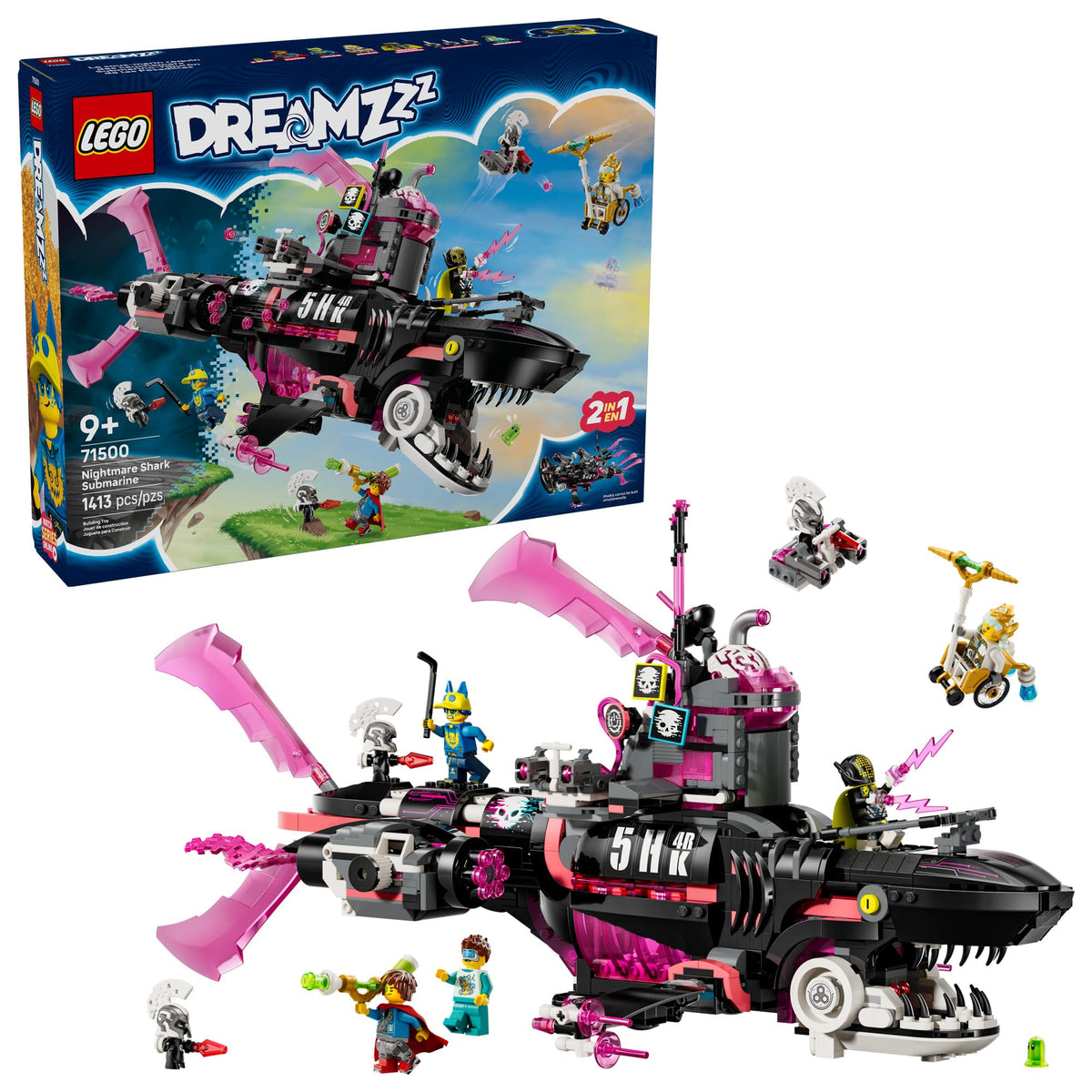 LEGO DREAMZzz Nightmare Shark Submarine front view for immersive pretend play