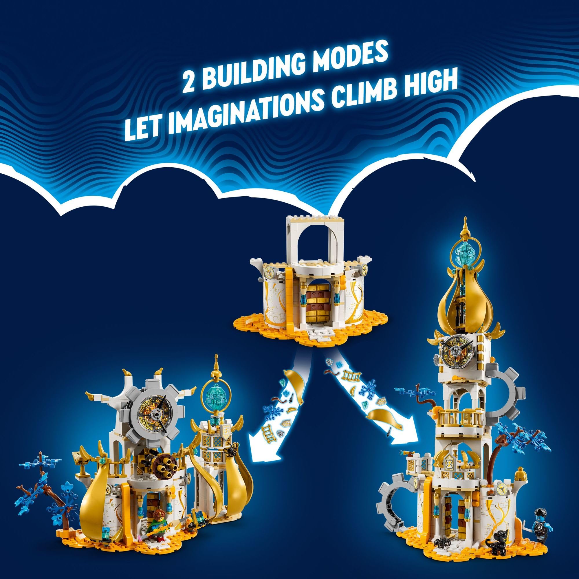 LEGO DREAMZzz Sandman's Tower tower mode highlights height and elegant display-ready structure.