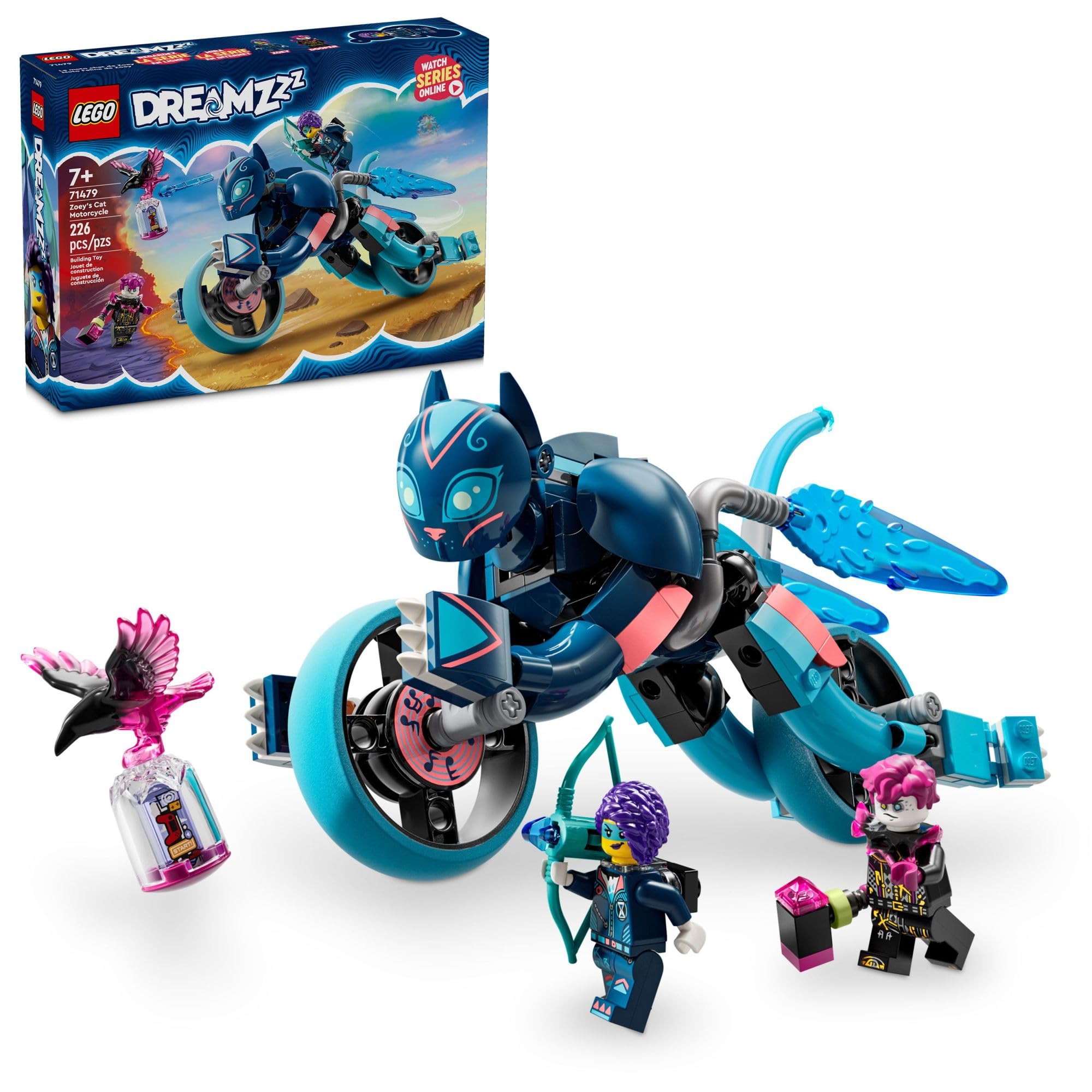LEGO DREAMZzz Zoey’s Cat Motorcycle in bike form sparks imaginative adventure.