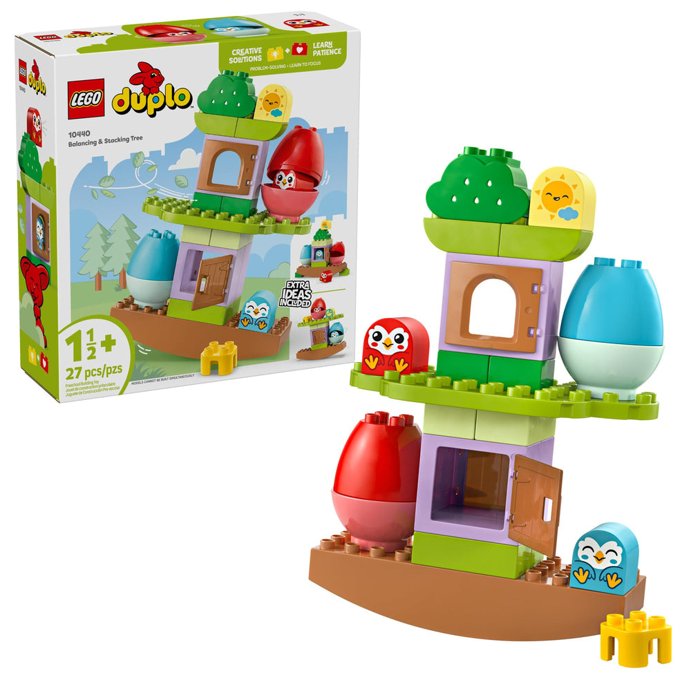 LEGO DUPLO balancing tree pieces support early problem solving and fine motor skills.