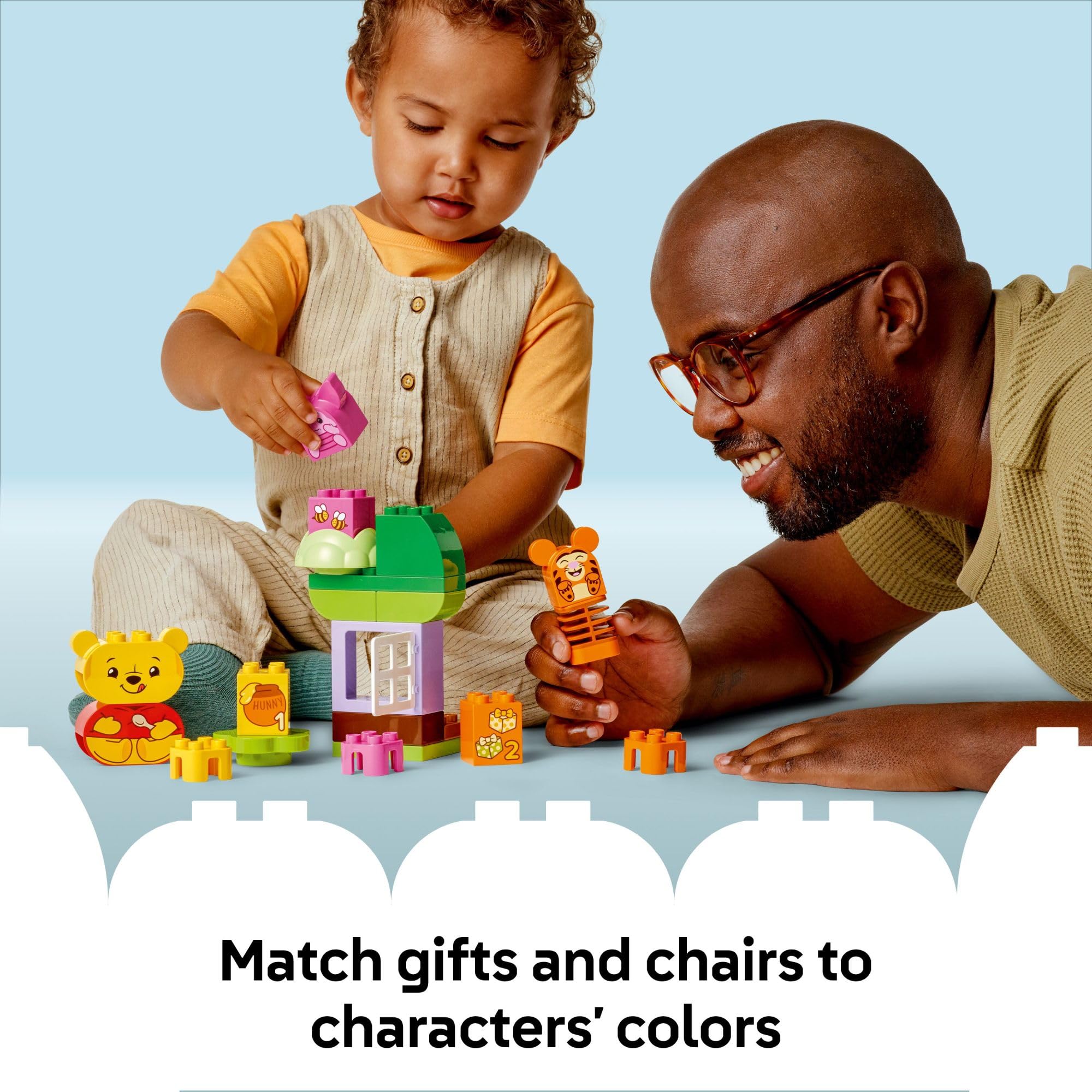 LEGO DUPLO birthday party scene with chairs for pretend setups.