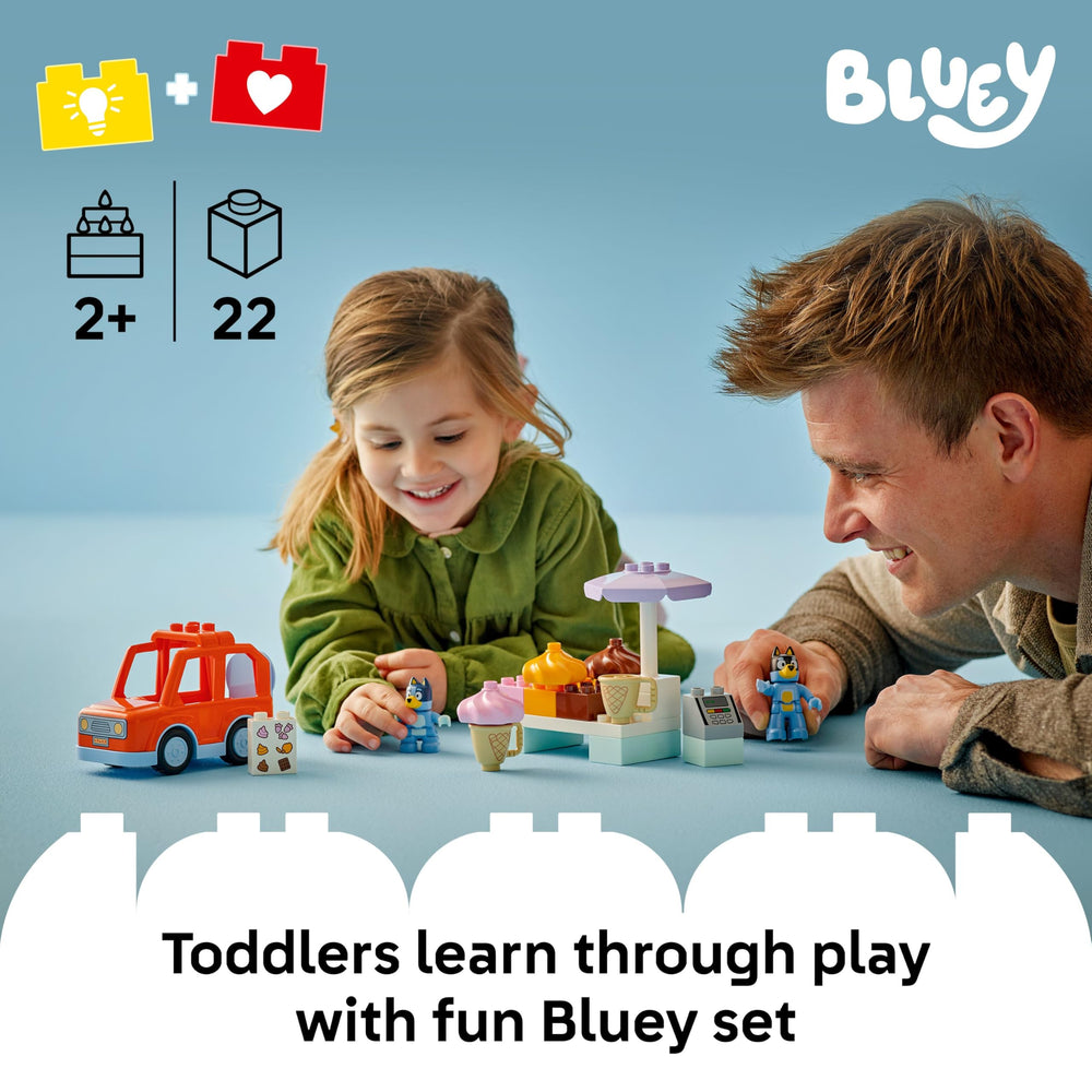 Bluey and Dad figures from LEGO DUPLO for imaginative family scenes