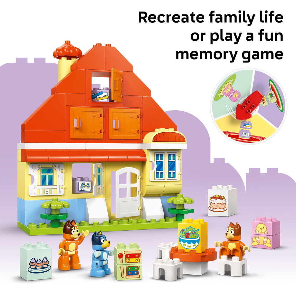 LEGO DUPLO Bluey Mum and Bingo figures invite collaborative storytelling and memory challenges.