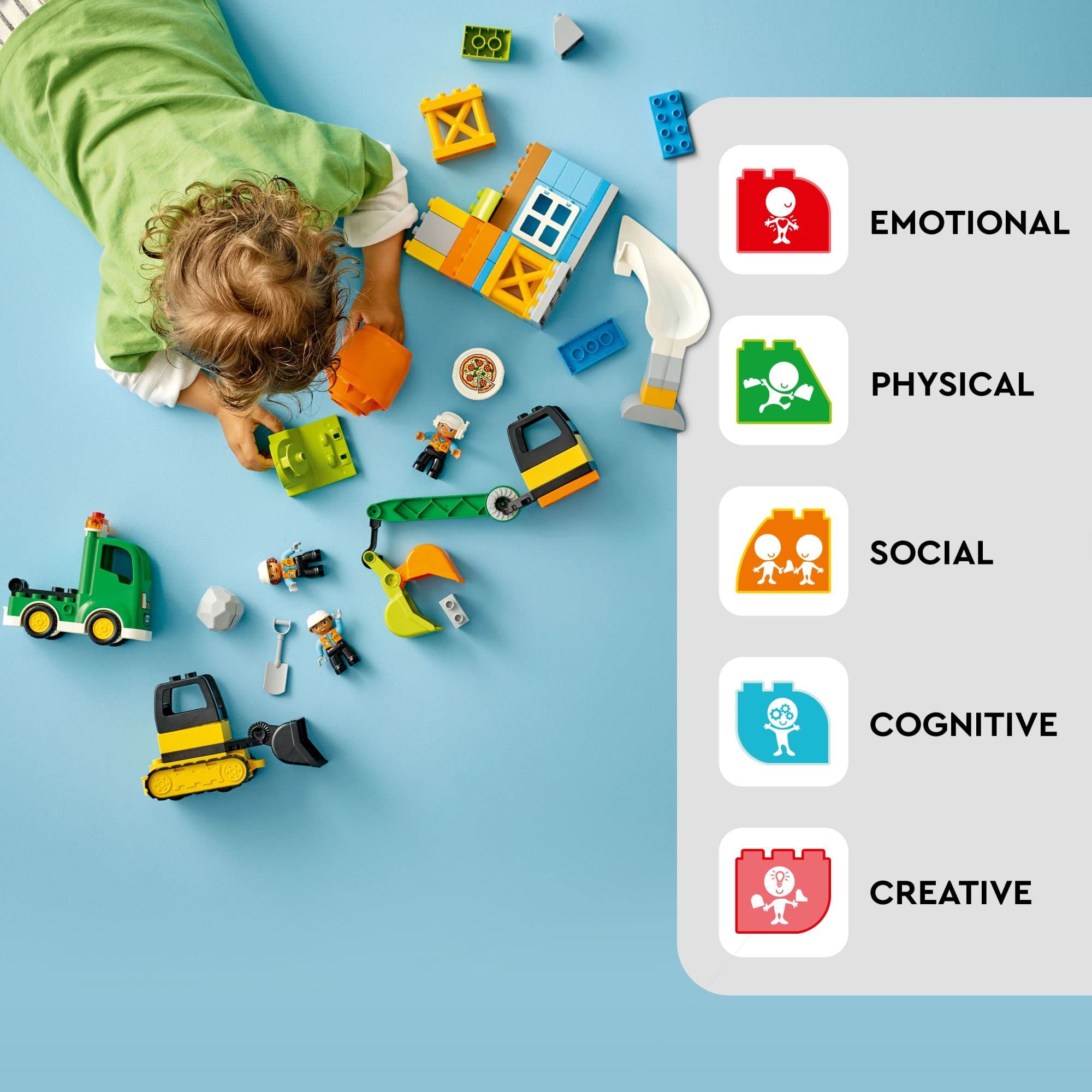 LEGO DUPLO Construction Site cement mixer with spinning drum enhances sensory and cause‑and‑effect play.