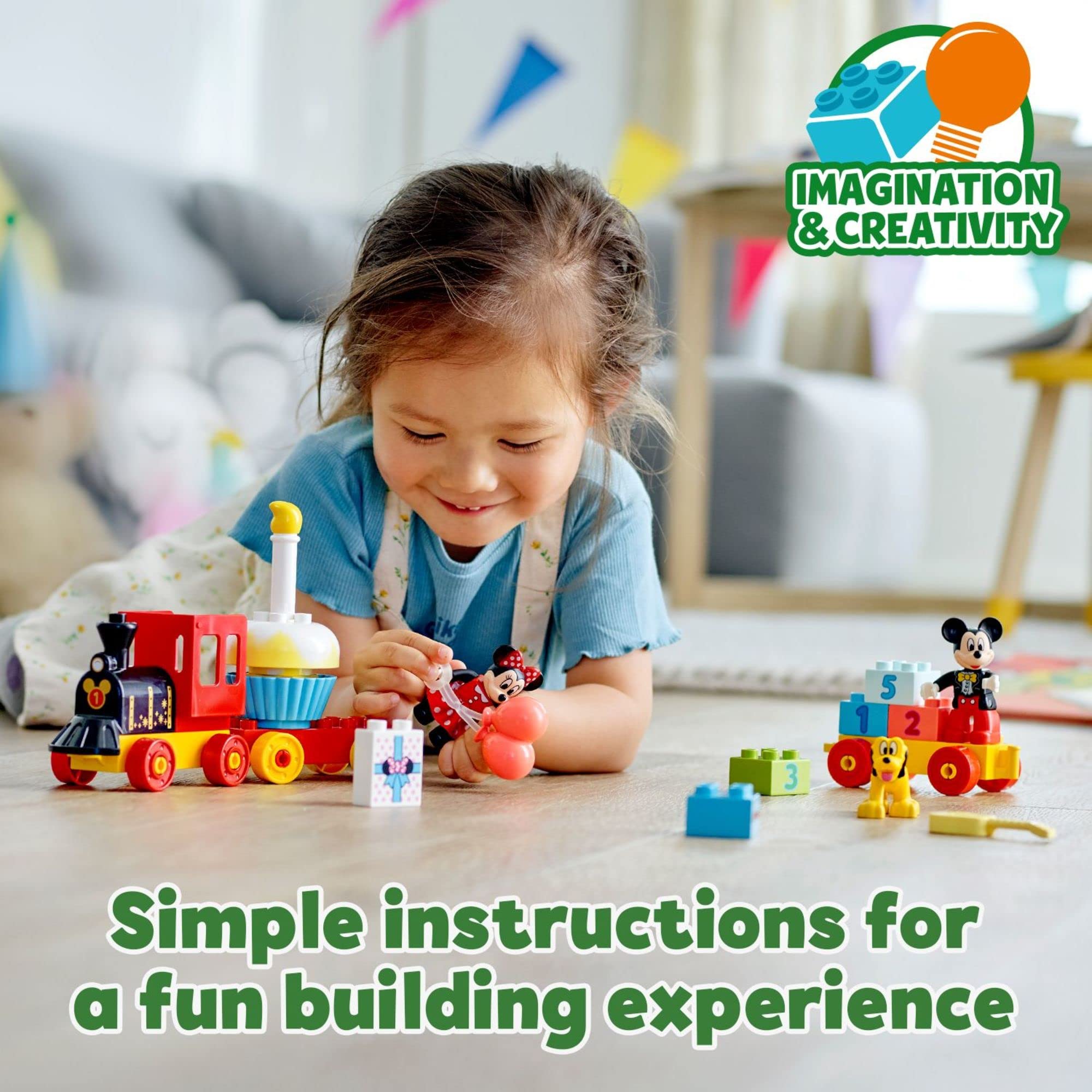Fabric dress for Minnie enhances character dressing and storytelling on the LEGO DUPLO set.