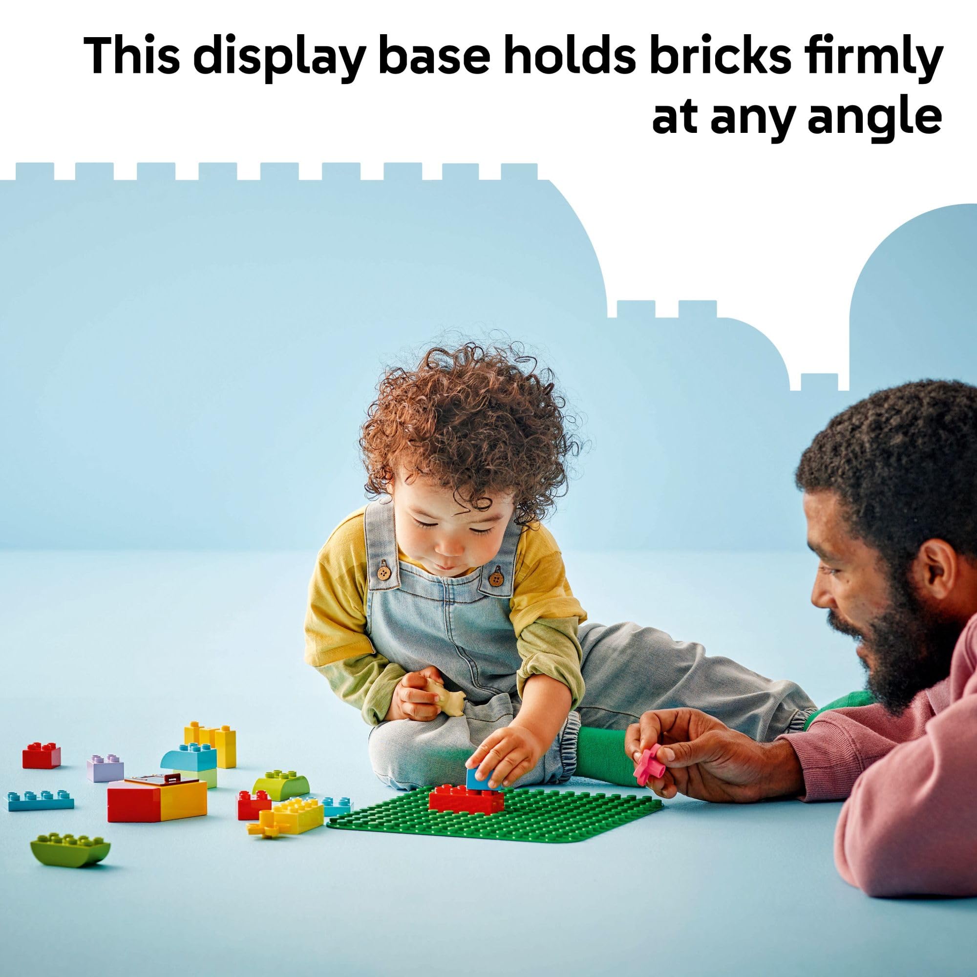 LEGO DUPLO green baseplate enables garden or jungle play scenarios.