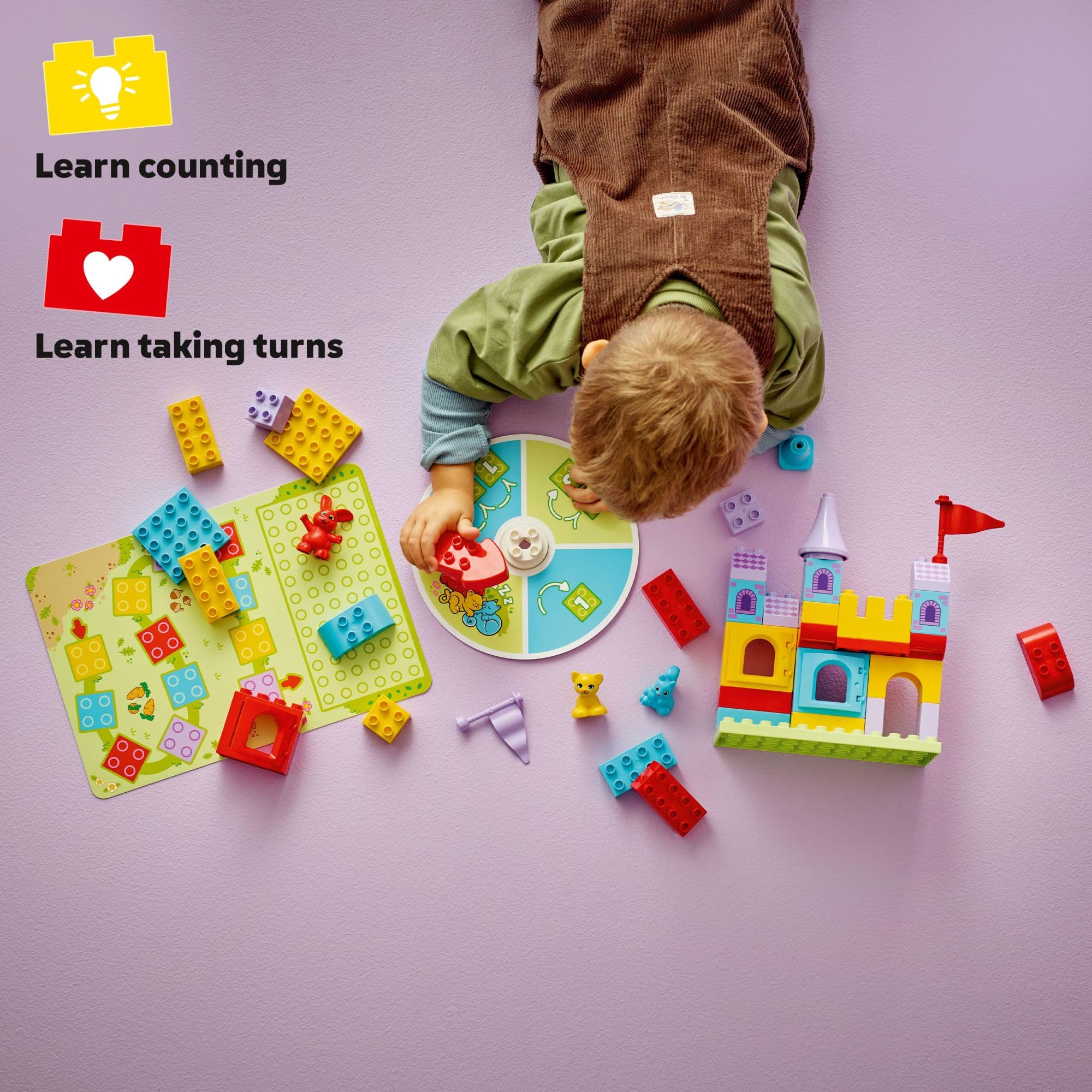 LEGO DUPLO Hopsy's Castle Game animal figures invite storytelling and shared activity.