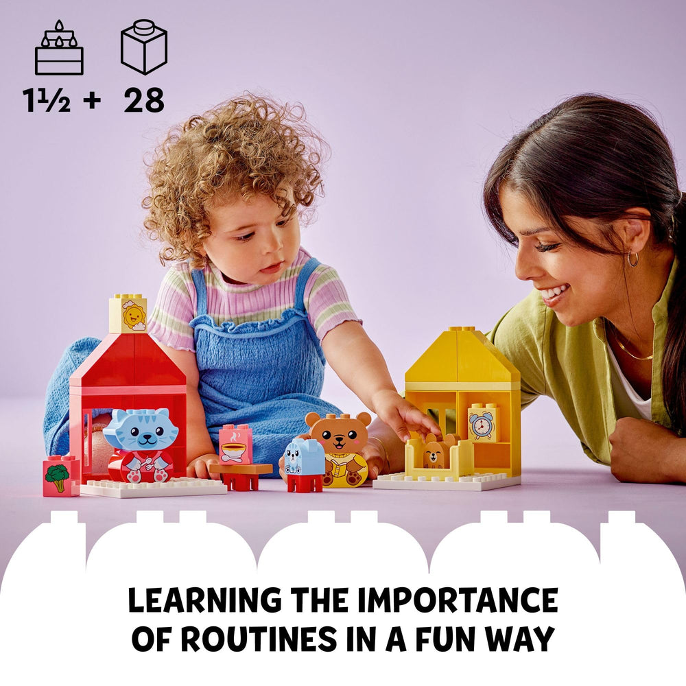 LEGO DUPLO kitten face bricks show happy and sad emotions during early play.