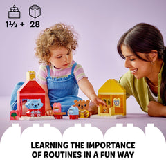 LEGO DUPLO kitten face bricks show happy and sad emotions during early play.
