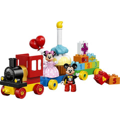 LEGO DUPLO Mickey Mouse Clubhouse birthday train featuring Mickey and Minnie for imaginative play.