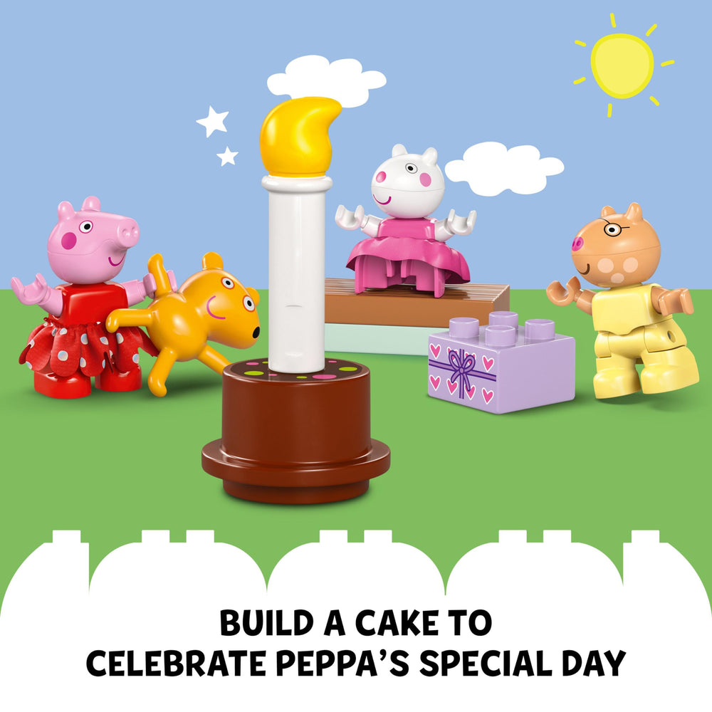 LEGO DUPLO Peppa Pig Birthday House cake and teddy spark creative storytelling