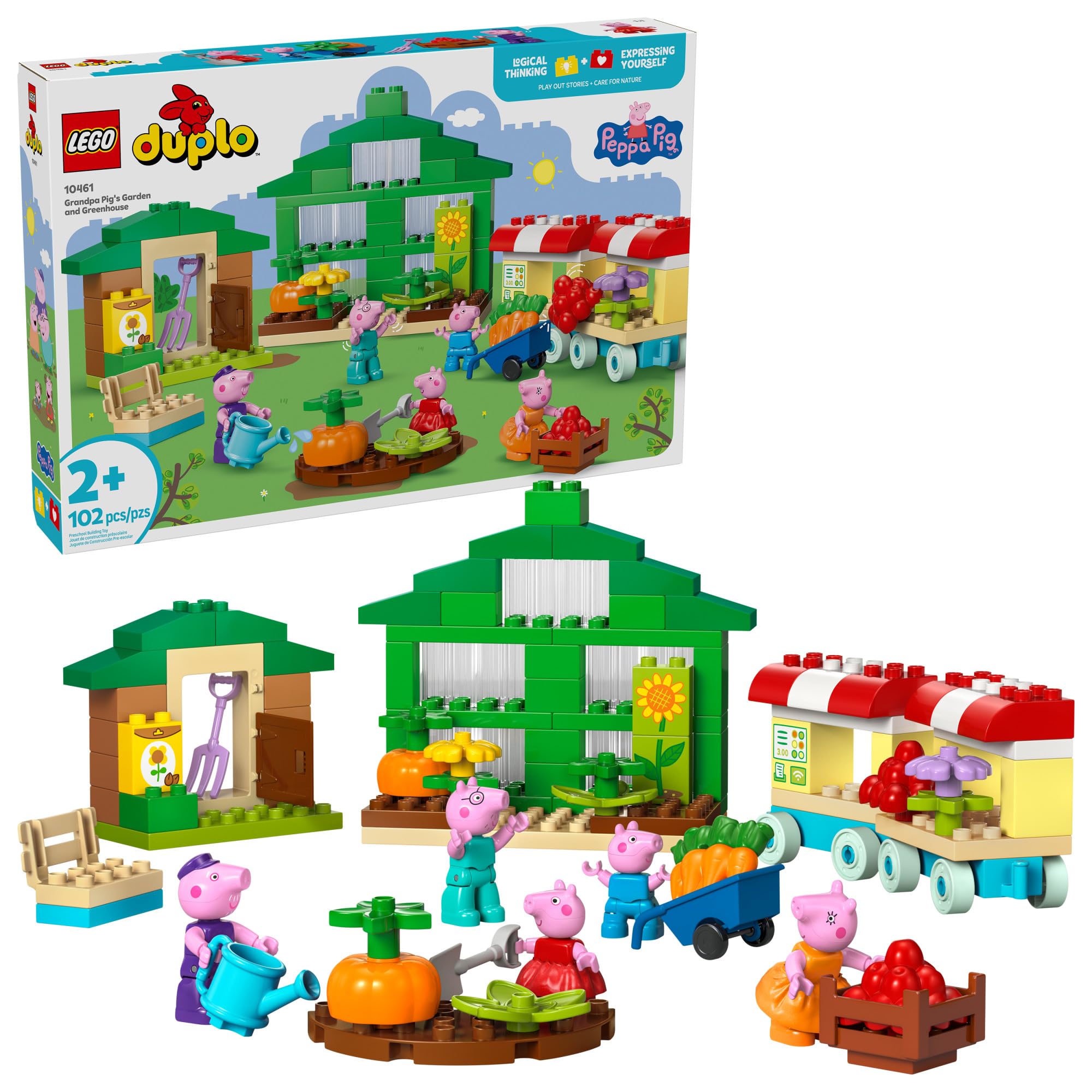 LEGO DUPLO Peppa Pig Grandpa Pig's Garden and Greenhouse front view, ideal for imaginative toddler play.
