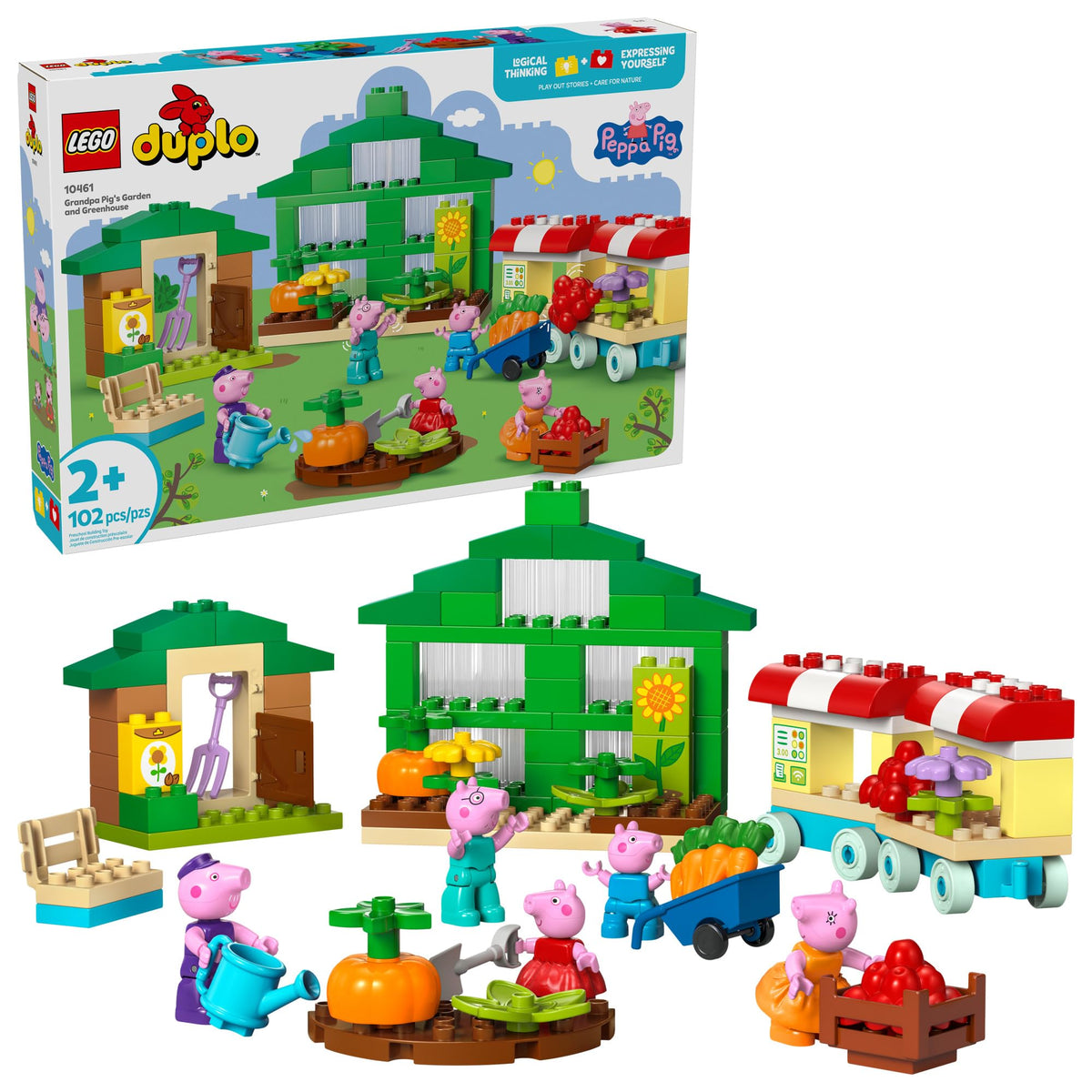 LEGO DUPLO Peppa Pig Grandpa Pig's Garden and Greenhouse front view, ideal for imaginative toddler play.