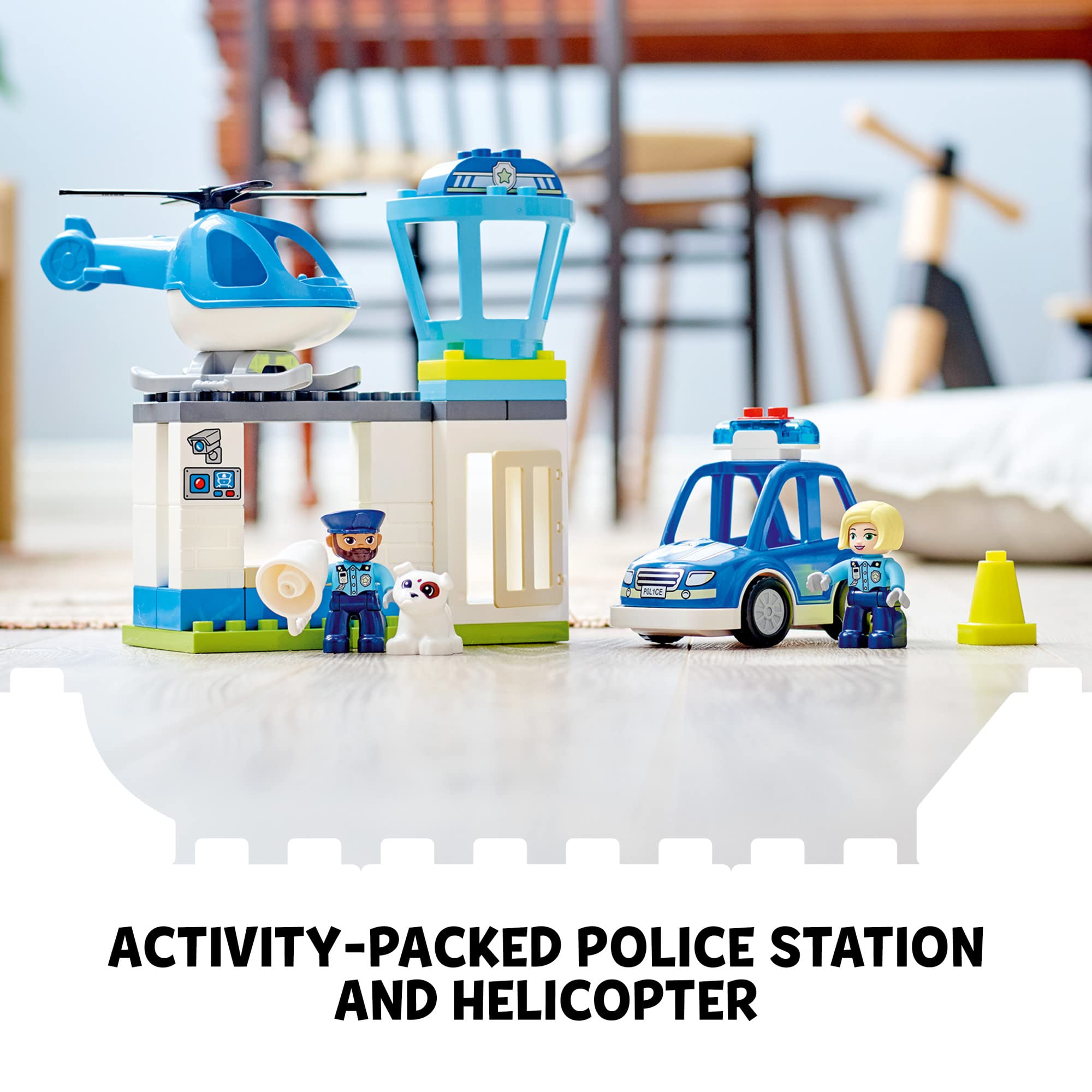 LEGO DUPLO Rescue Police Station observation tower opens doors for playful rescue scenarios