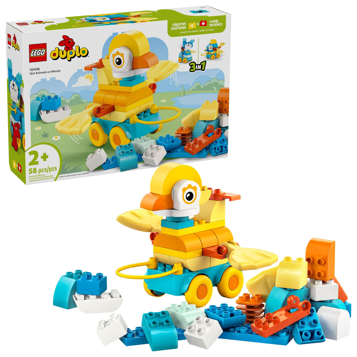 LEGO DUPLO Town 3 in 1 Animals on Wheels: duck on wheels encourages imaginative play and motor skills