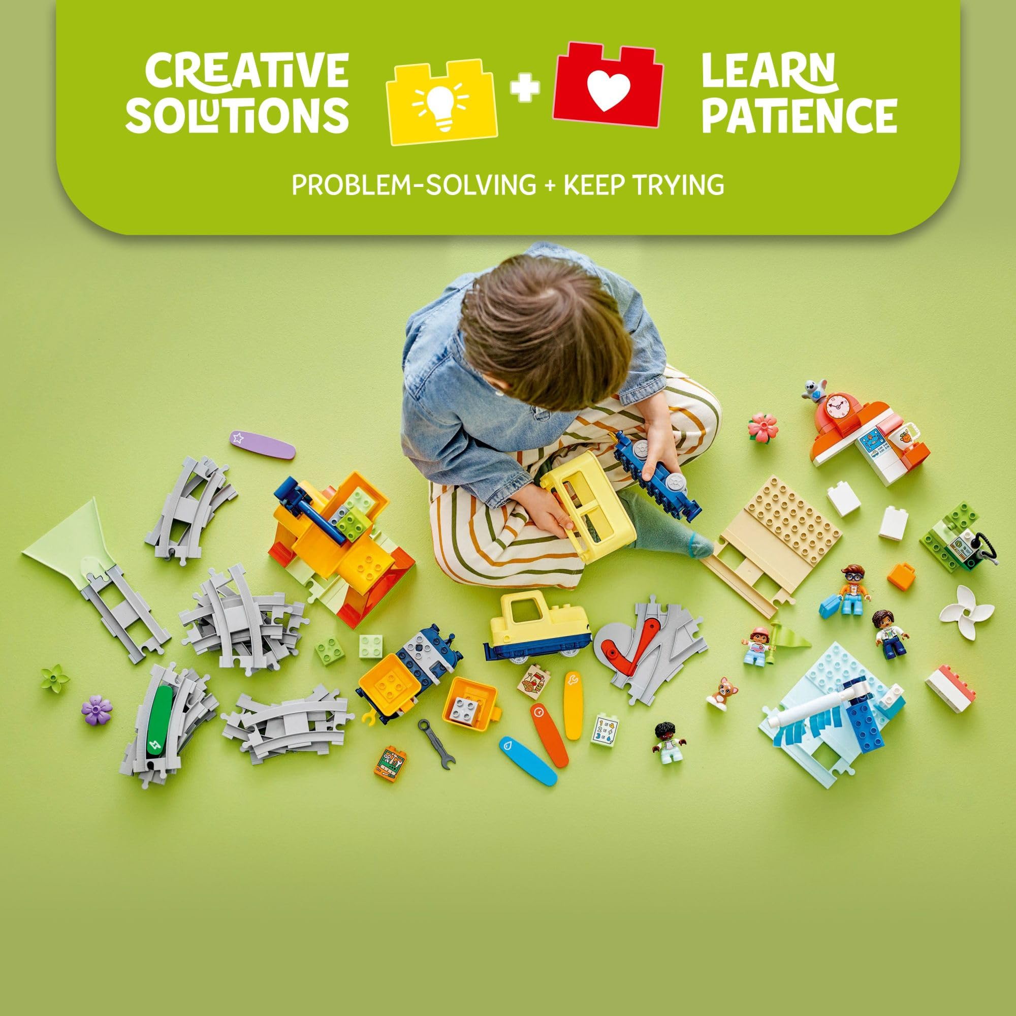LEGO DUPLO Town train station building invites route planning and storytelling.