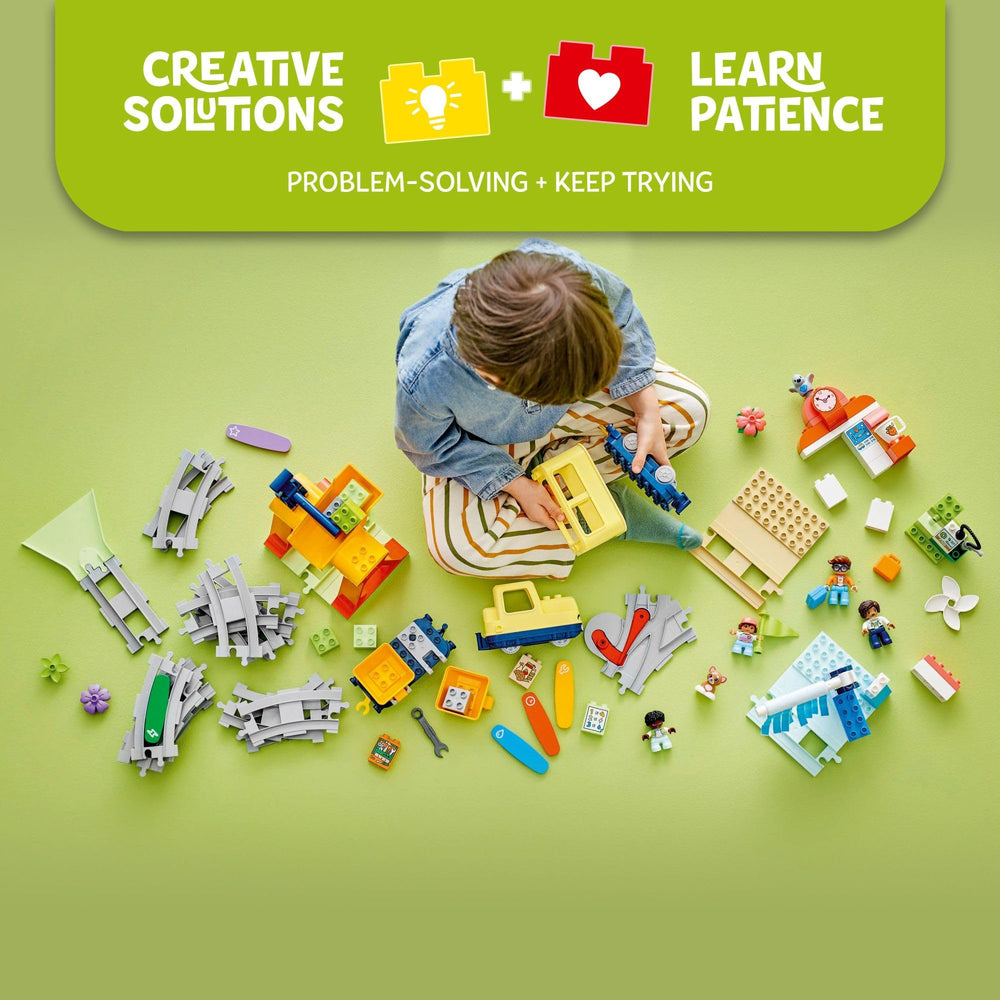 LEGO DUPLO Town train station building invites route planning and storytelling.