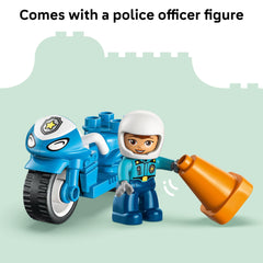 LEGO DUPLO Town Blue Police Motorcycle 10471 gift for toddlers encourages creative mobility play.