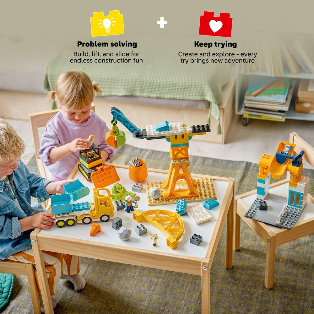 LEGO DUPLO Town dump truck with tipping action encourages cause-and-effect play.
