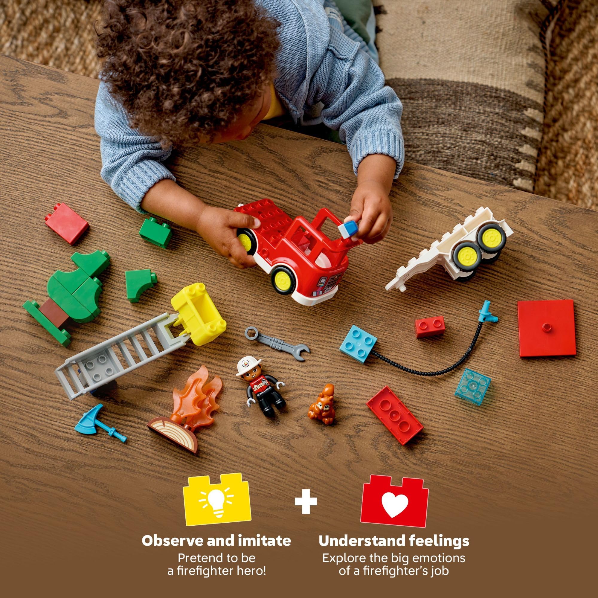 LEGO DUPLO Town Fire Truck Detachable Trailer highlights easy maneuvering for tiny hands
