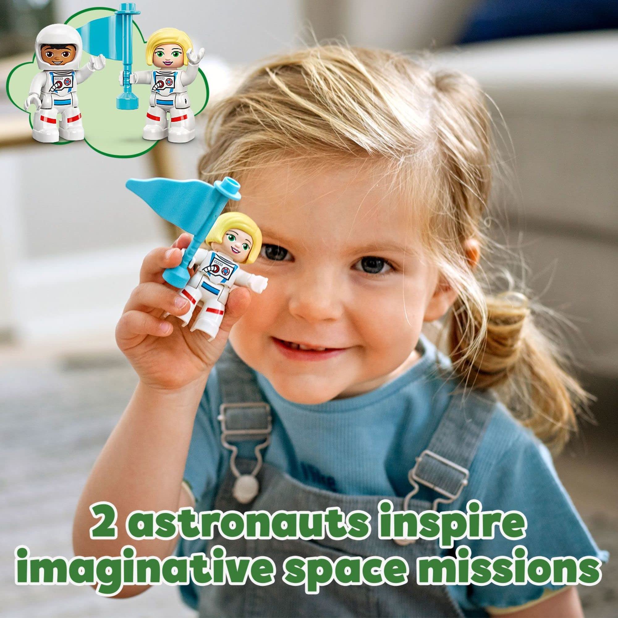 LEGO DUPLO Town Space Shuttle Mission movable ladder enhances interactive missions.