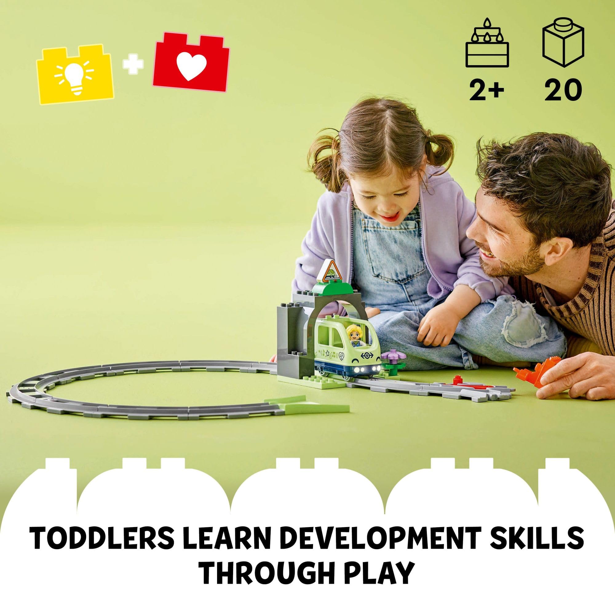 LEGO DUPLO Town tracks expansion – longer layout for varied train routes.