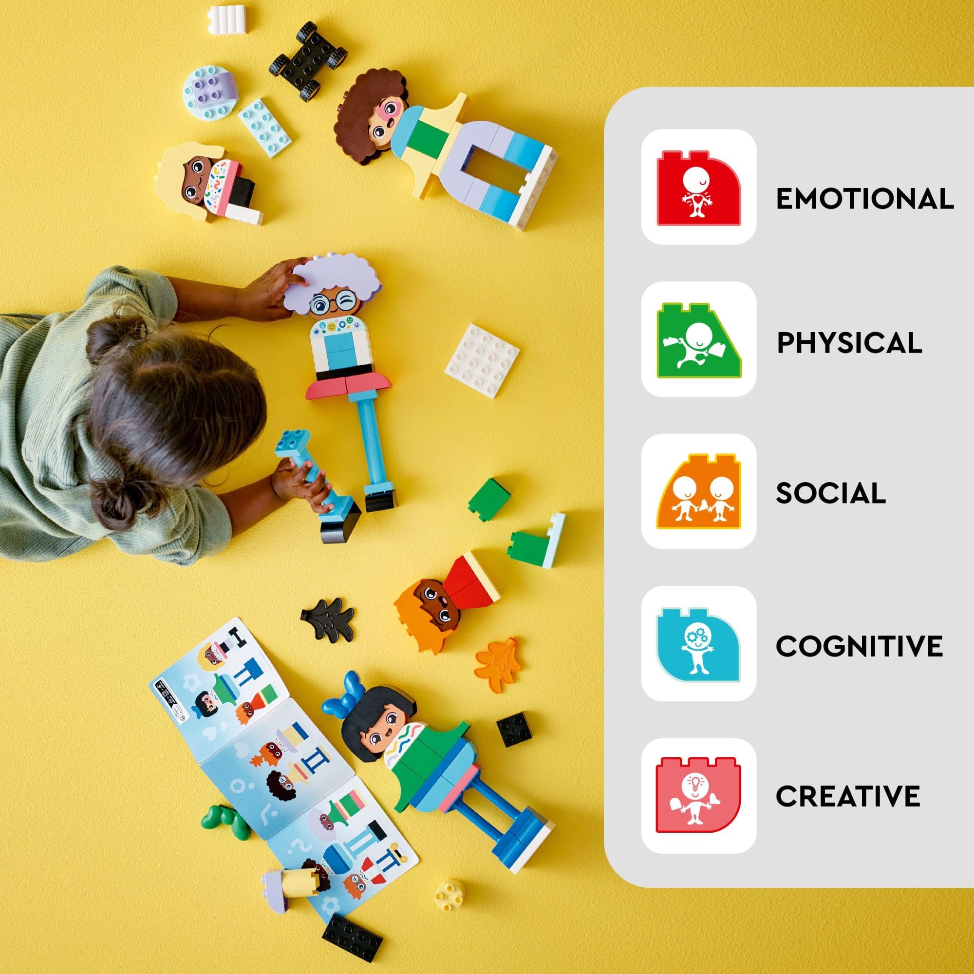 LEGO DUPLO wig bricks—five styles—for customizing characters' looks.