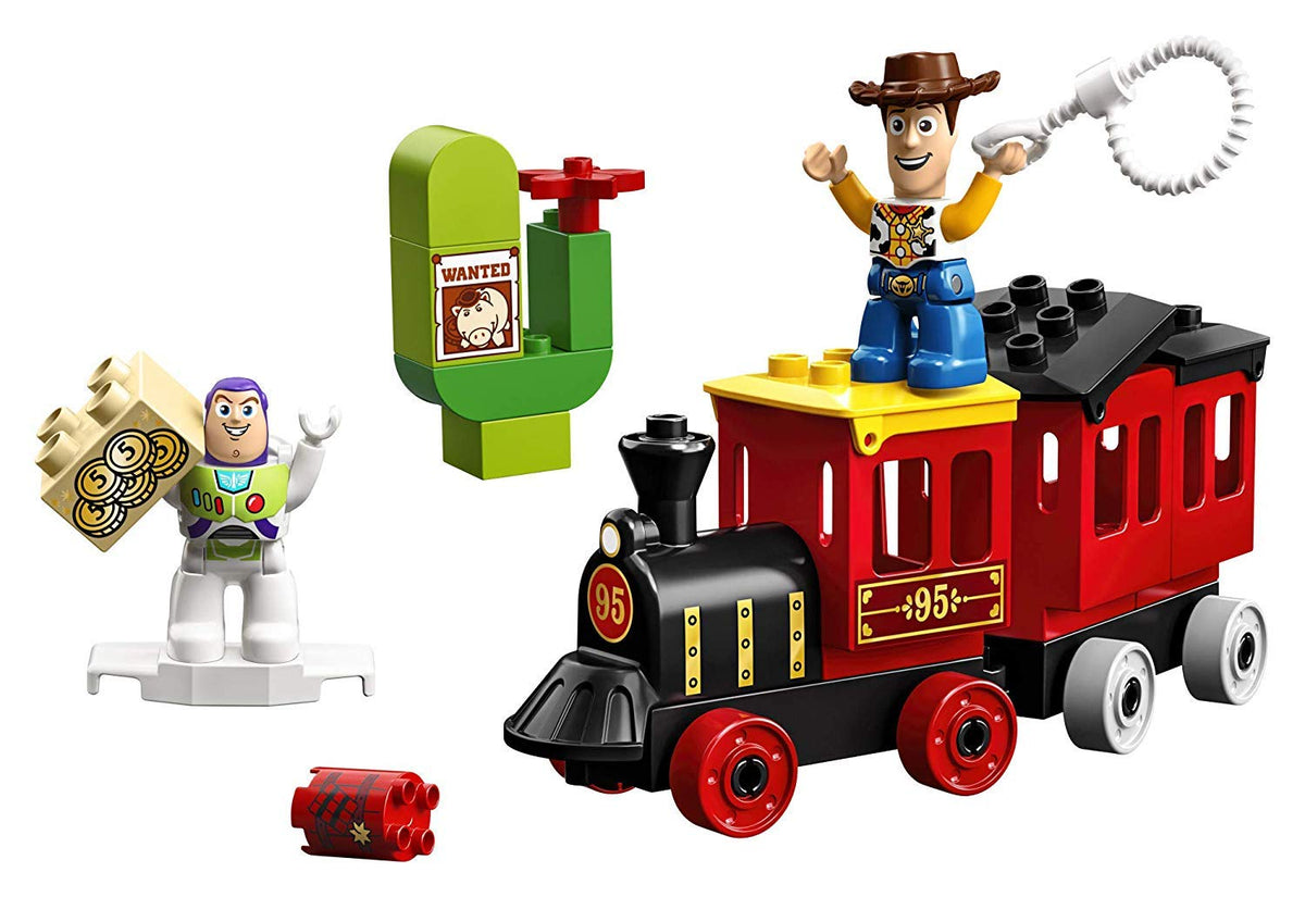 LEGO DUPLO Toy Story Train 10894 Woody and Buzz figures encourage imaginative play and fine motor skills.