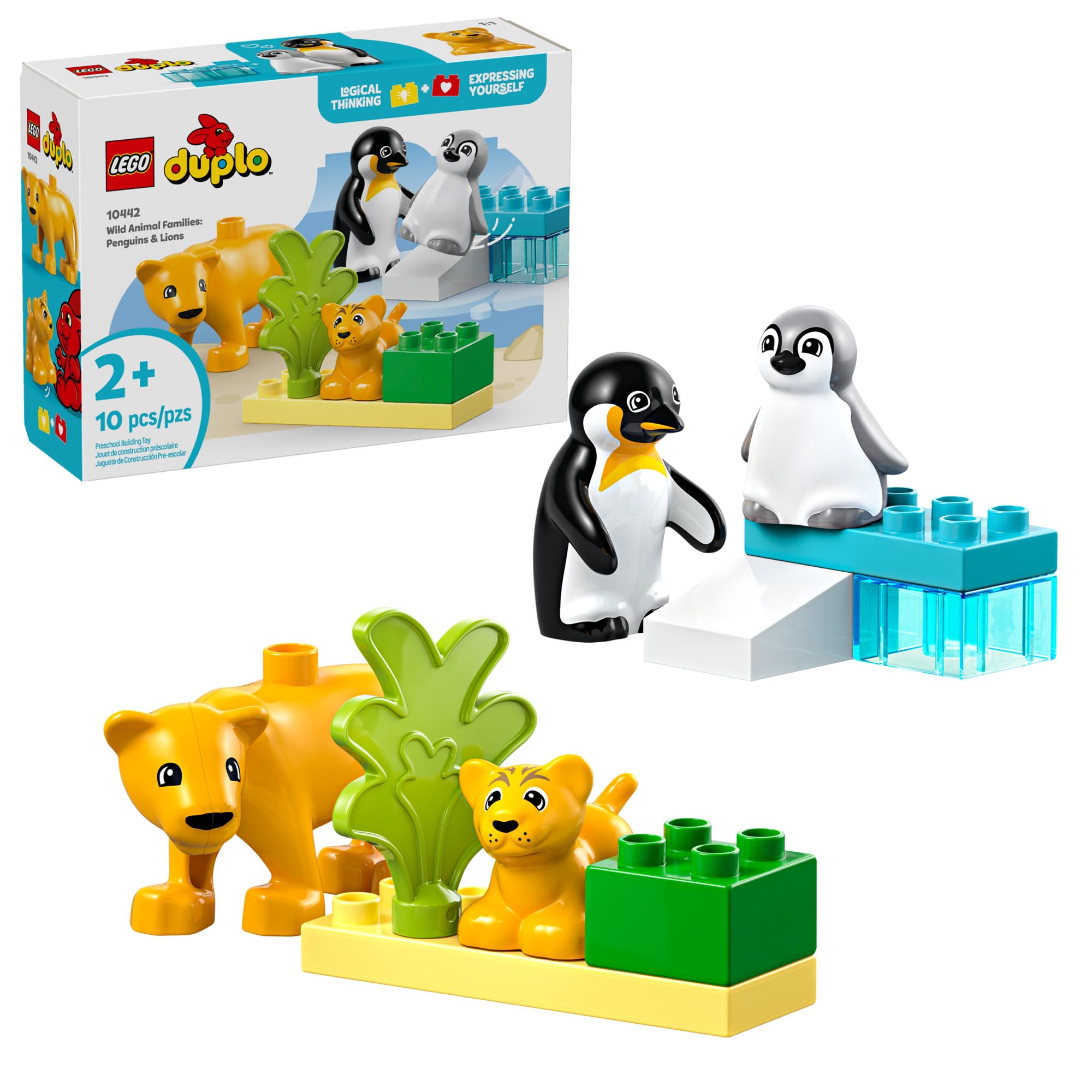 LEGO DUPLO wild animal families playset featuring penguins and lions for imaginative learning