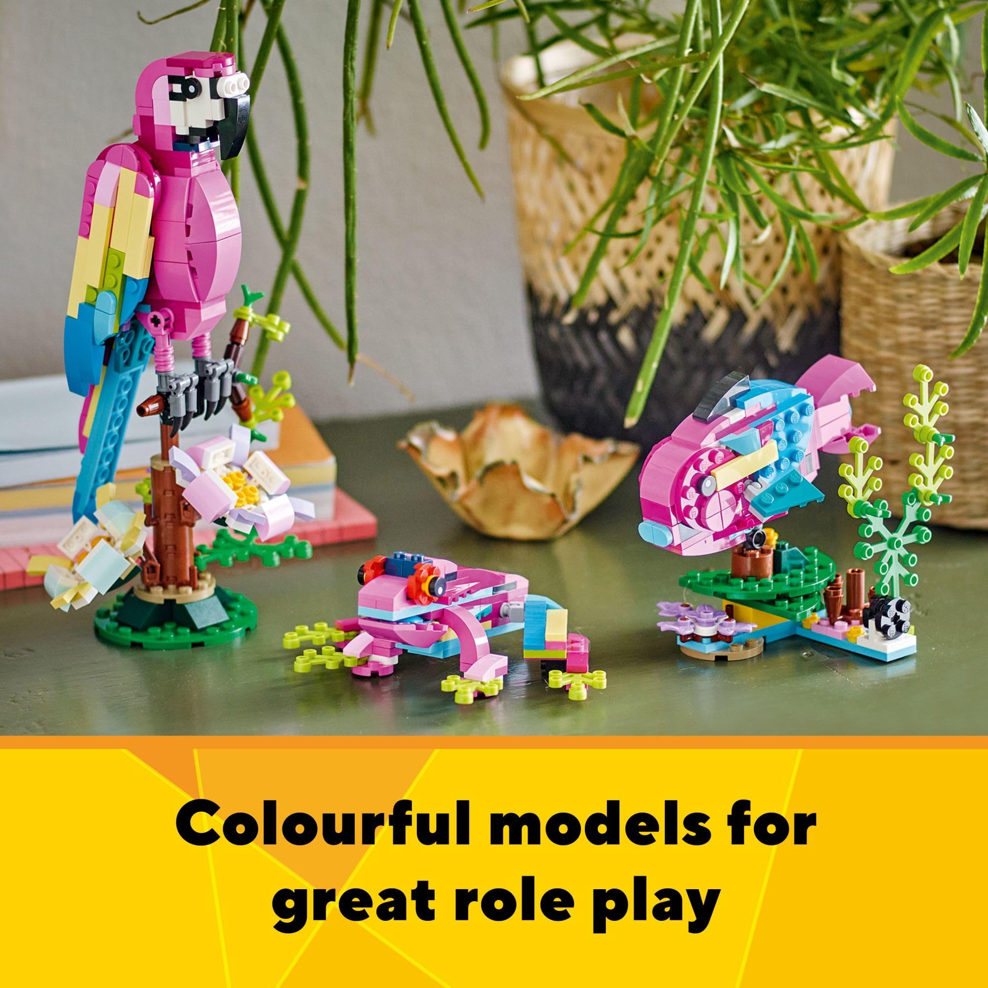 LEGO Exotic Pink Parrot frog with posable legs inspires active build play.