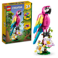 LEGO Creator 3in1 Exotic Pink Parrot perched on a branch, ideal for bedroom display.