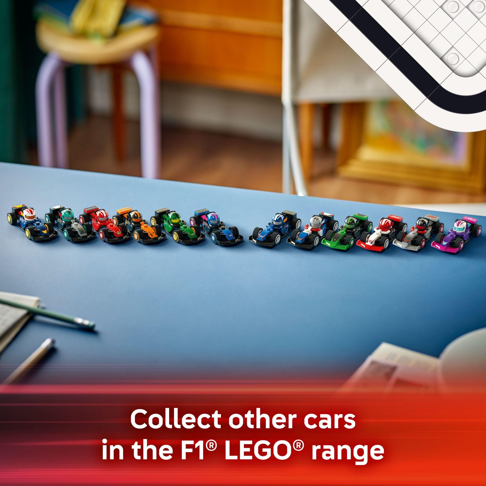 LEGO F1 packaging highlighting a 174-piece set for creative building sessions