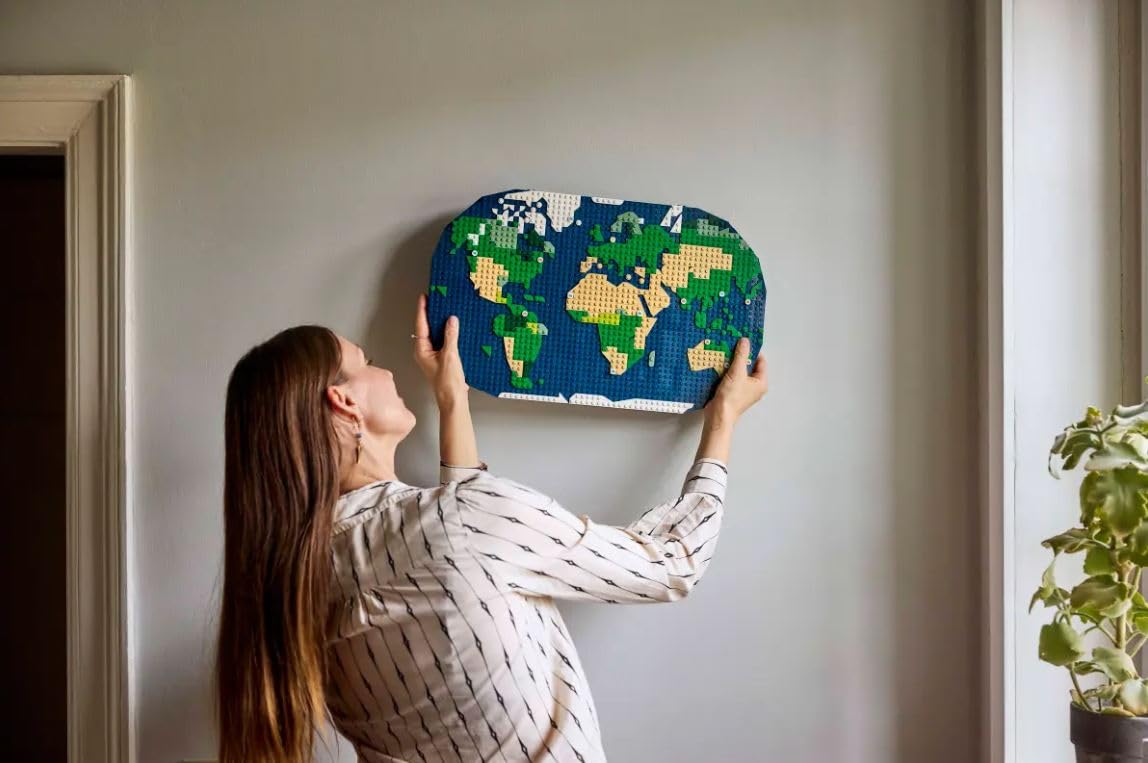LEGO decorative tiles transform the map into home or office art.