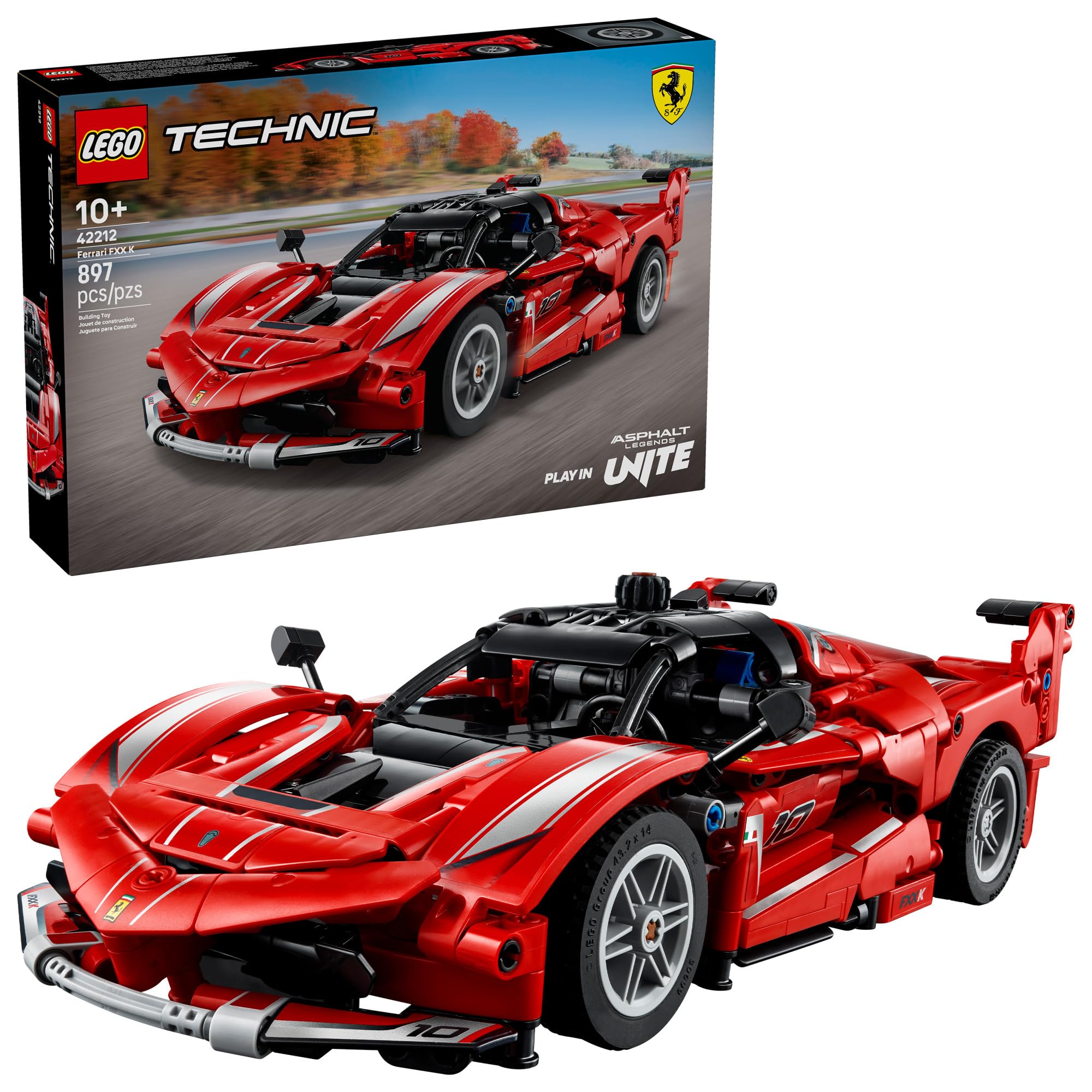 LEGO Technic Ferrari FXX K butterfly doors for dramatic play and display.