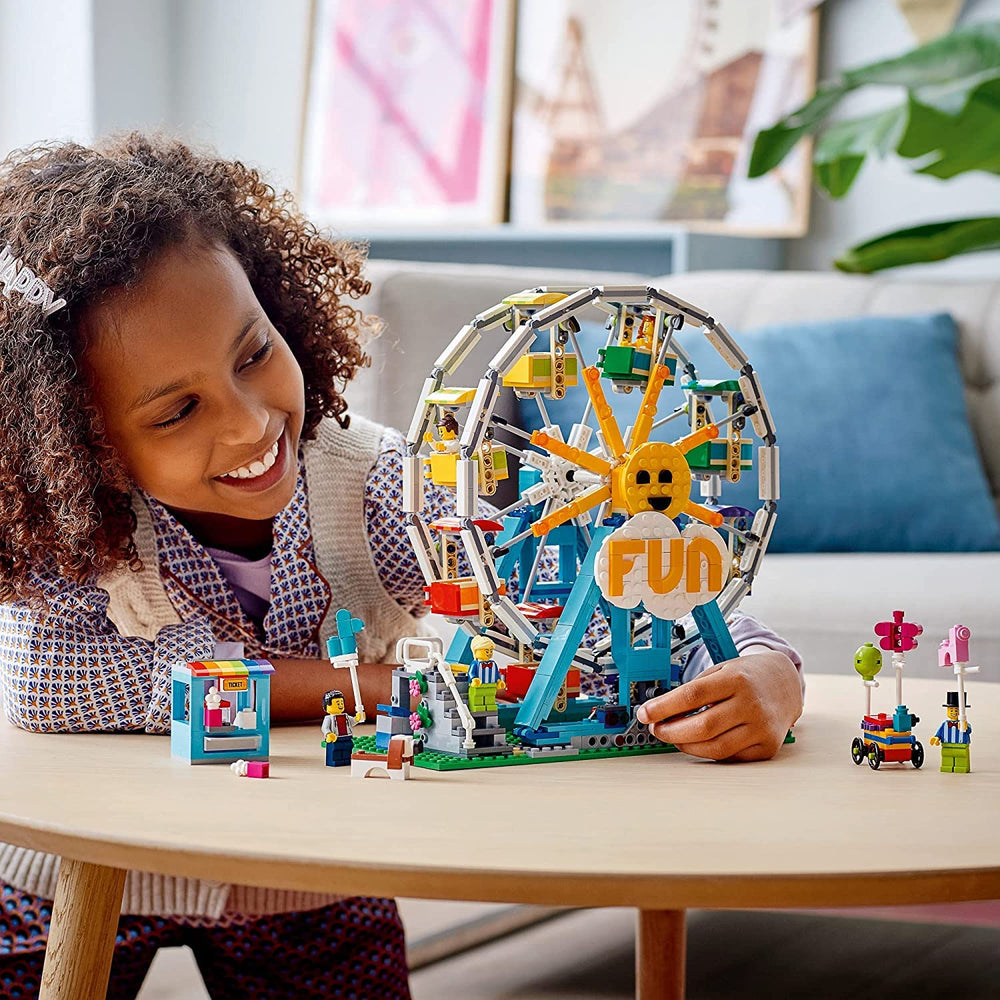 LEGO Ferris Wheel 8 gondolas close-up for detailed imaginative scenes.