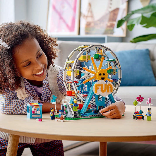 LEGO Ferris Wheel 8 gondolas close-up for detailed imaginative scenes.