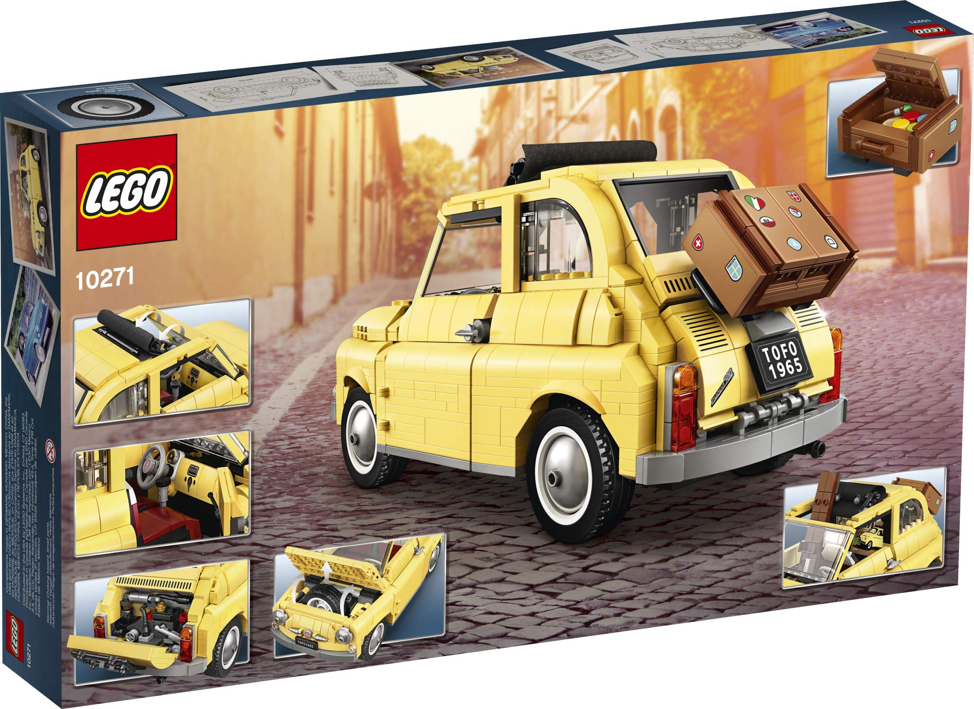 LEGO Fiat 500 10271 luggage rack with suitcase for authentic flair