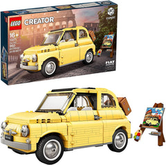 LEGO Fiat 500 10271 luggage rack with suitcase adds authentic display detail.