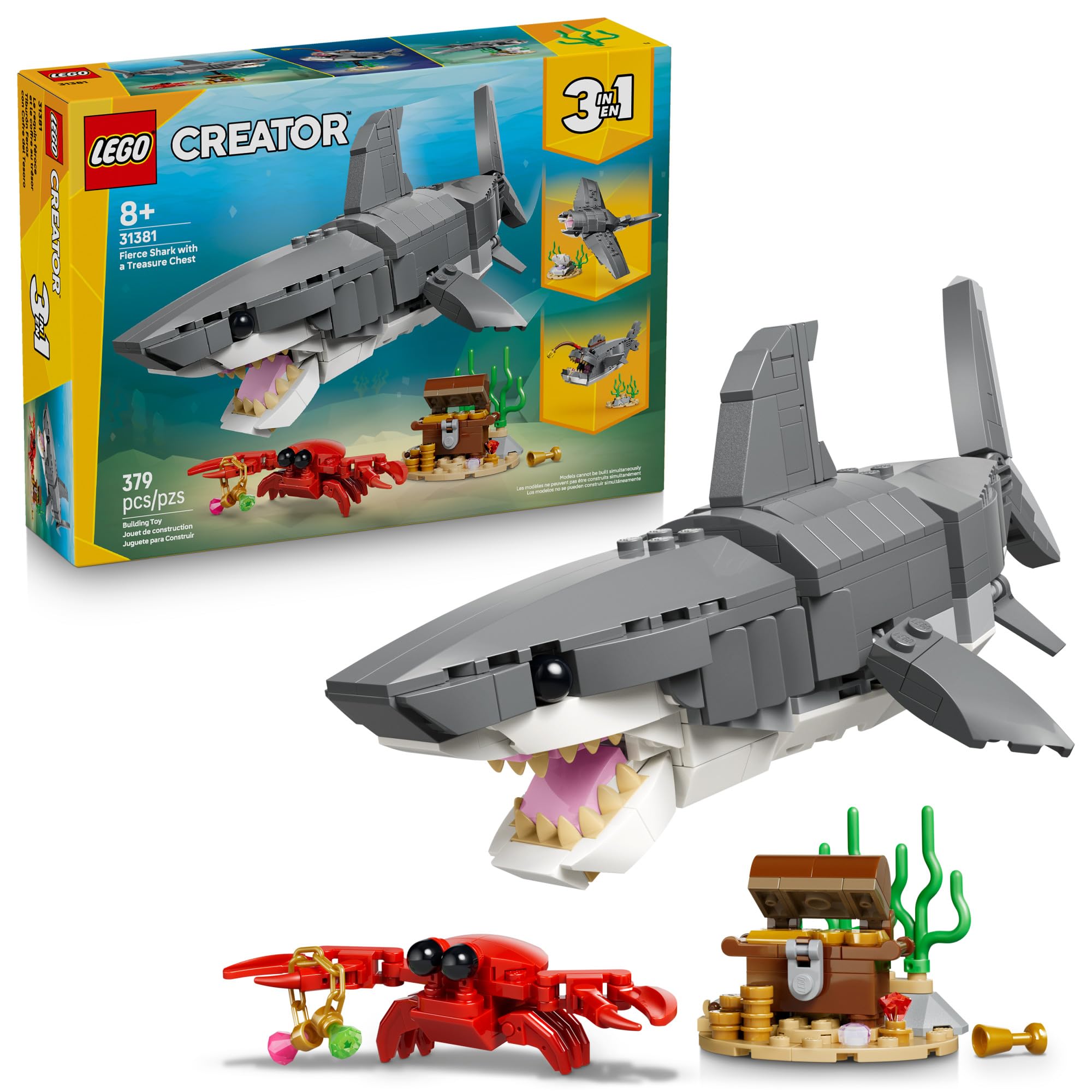 LEGO Fierce Shark with Treasure Chest posable shark for imaginative play and display