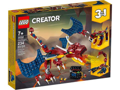 The LEGO Fire Dragon 31102 dragon figure inspires imaginative play with bold colors
