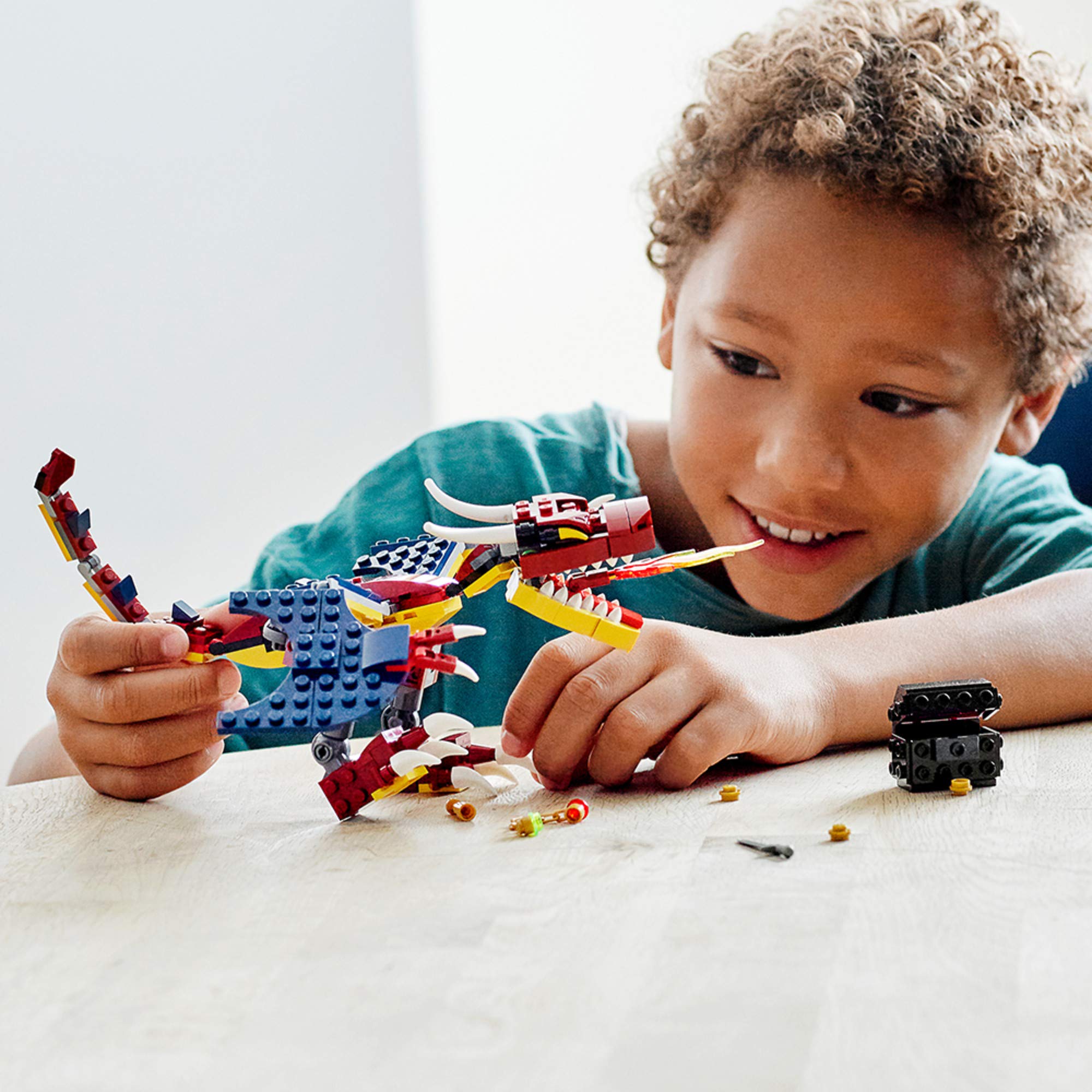 The LEGO Fire Dragon 31102 treasure chest elements unlock storytelling and treasure hunts