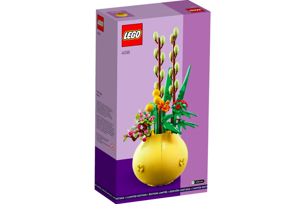 LEGO Flower Pot 40588 globosa craspedia flowers brightening a shelf scene