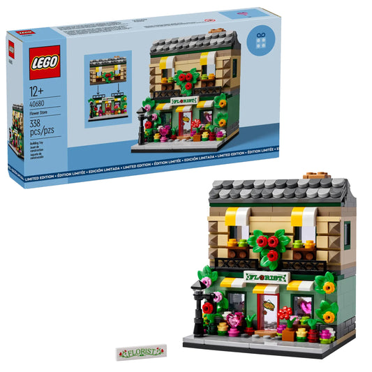 LEGO Flower Store front with abundant flowers for display and collection.
