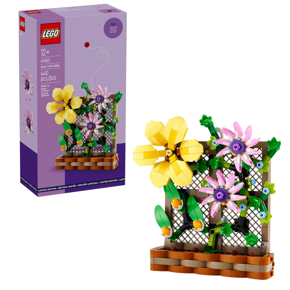 LEGO Flower Trellis Display bloom detail showcases bright spring blooms for stylish shelves