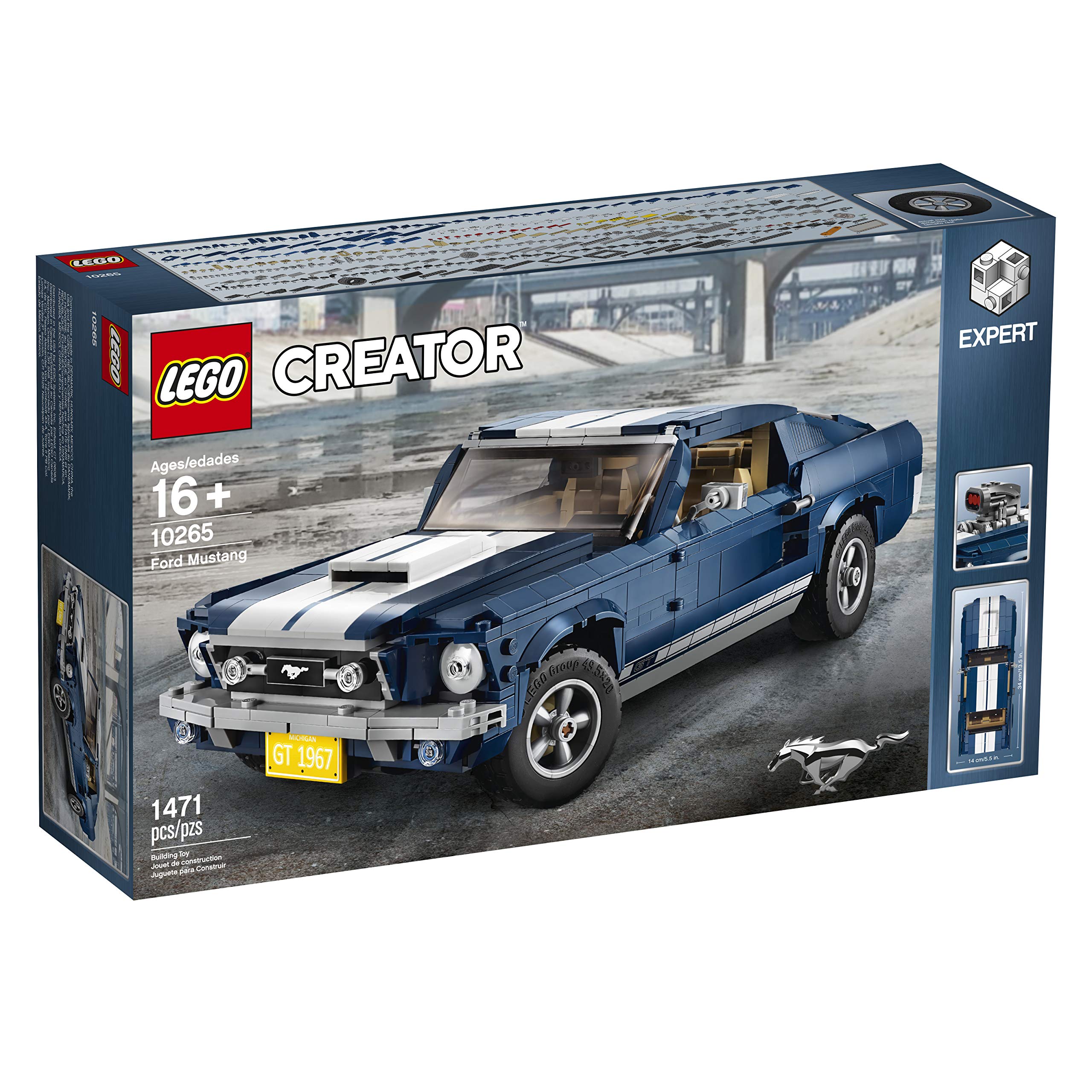 LEGO Ford Mustang GT rear axle adjustable stance for customizable display.