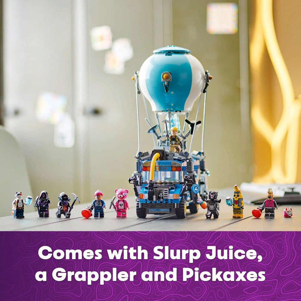 LEGO Fortnite Battle Bus Slurp Juice accessory enhances in-scene flavor.