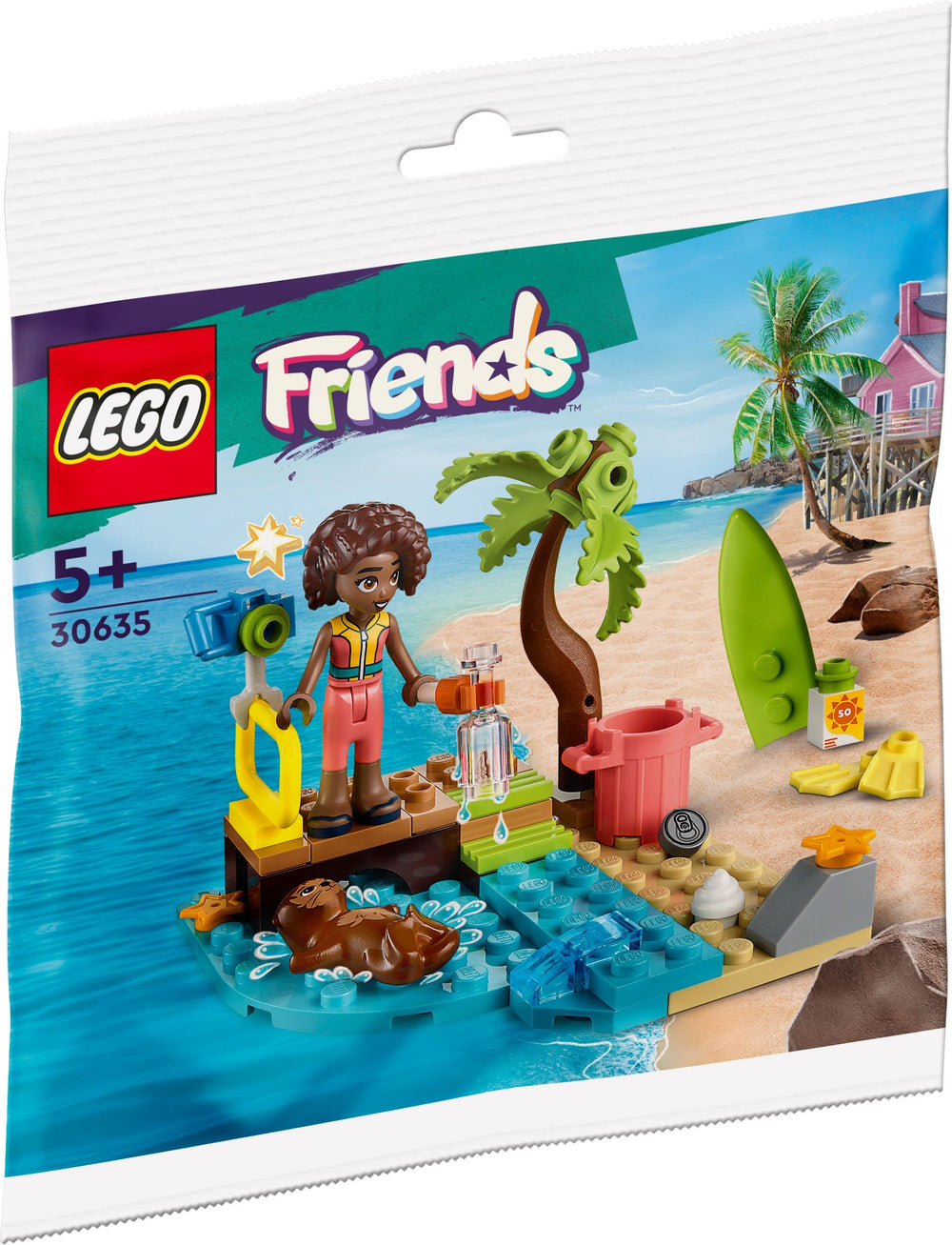 LEGO Friends 30635 beach cleaning action with Aliya figure sparks imaginative ocean care play.