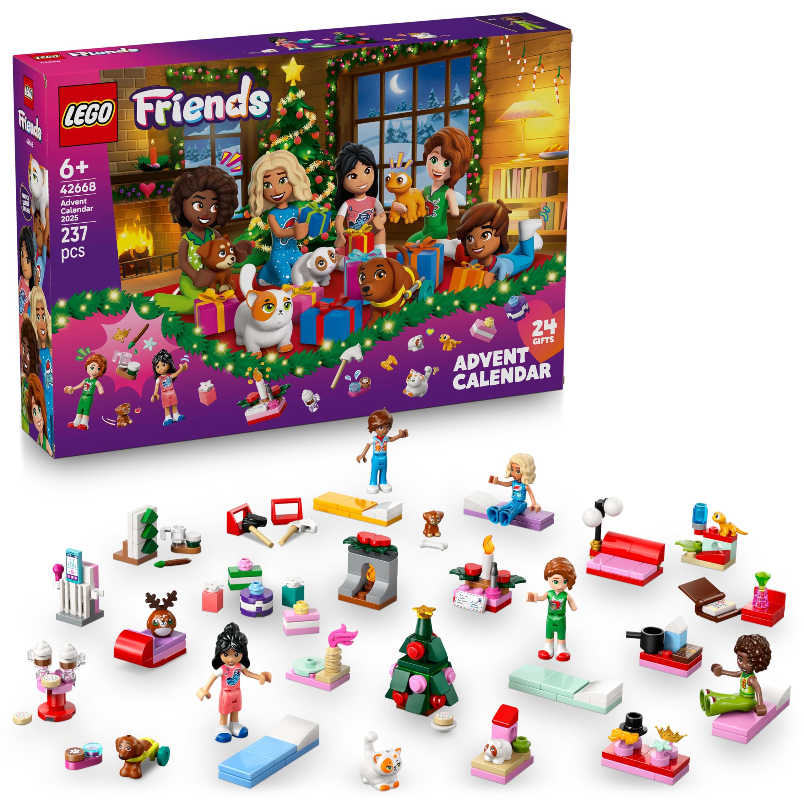 LEGO Friends Advent Calendar 2025 front view with mini-dolls and gifts for imaginative play.