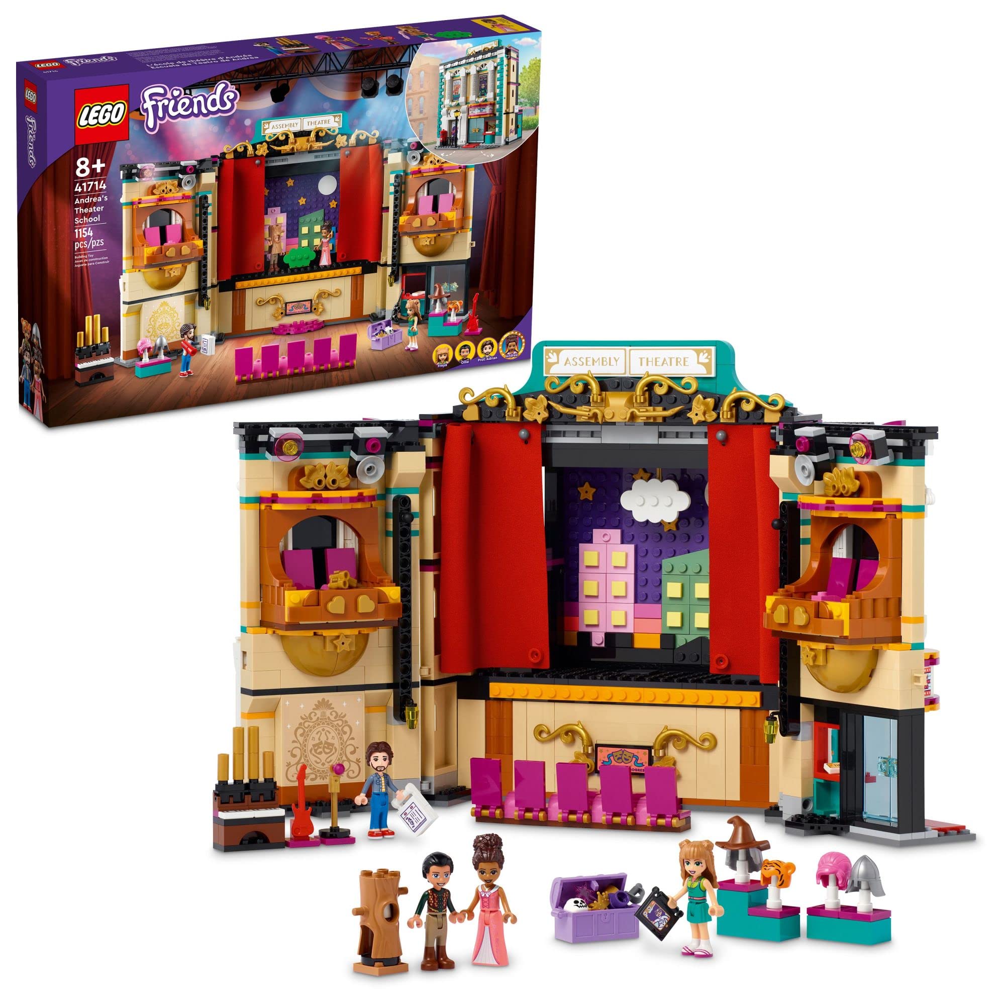 LEGO Friends Andrea's Theatre Stage playset with curtains inviting imaginative performances.