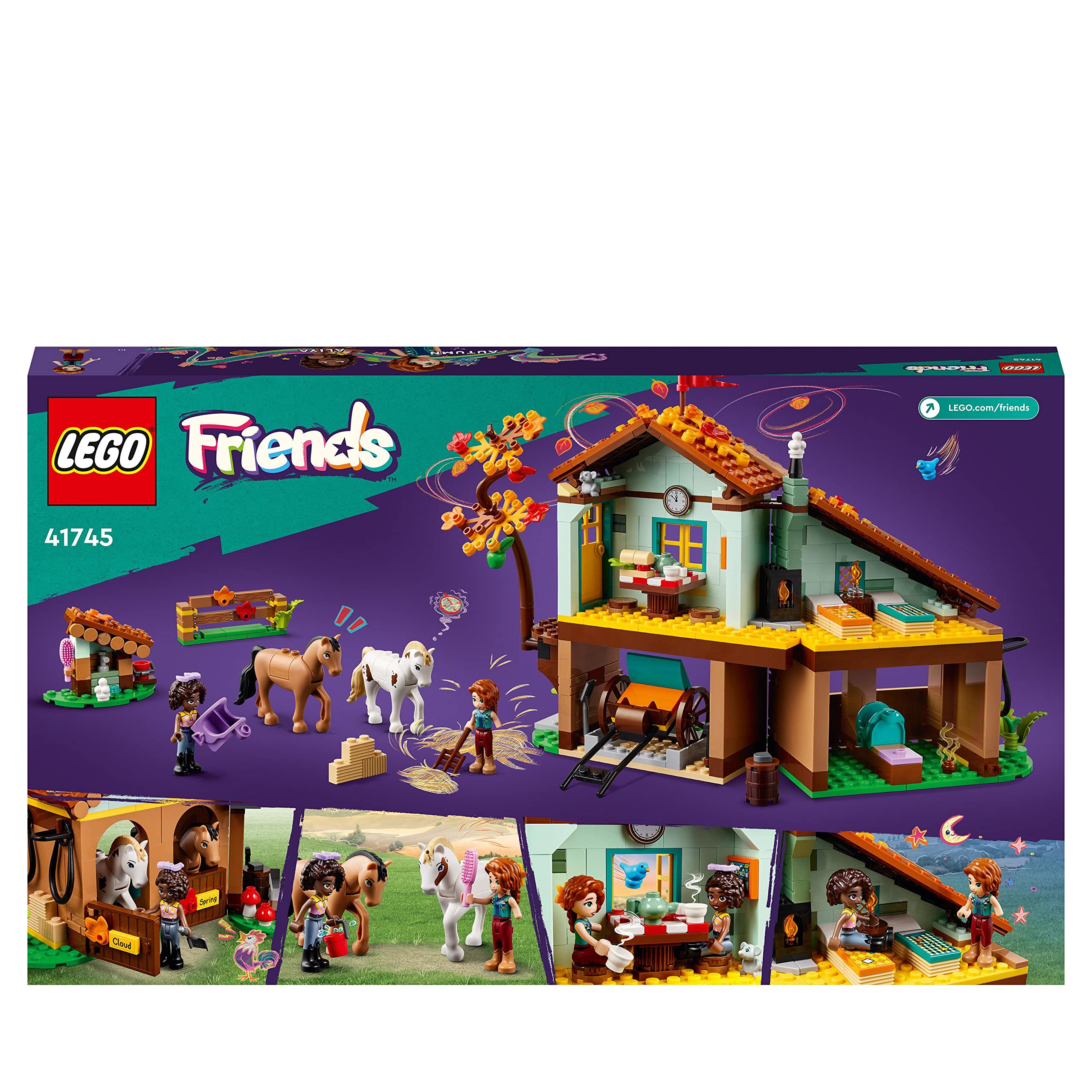 LEGO Friends Autumn's Horse Stable includes tools and buckets for caring playtime